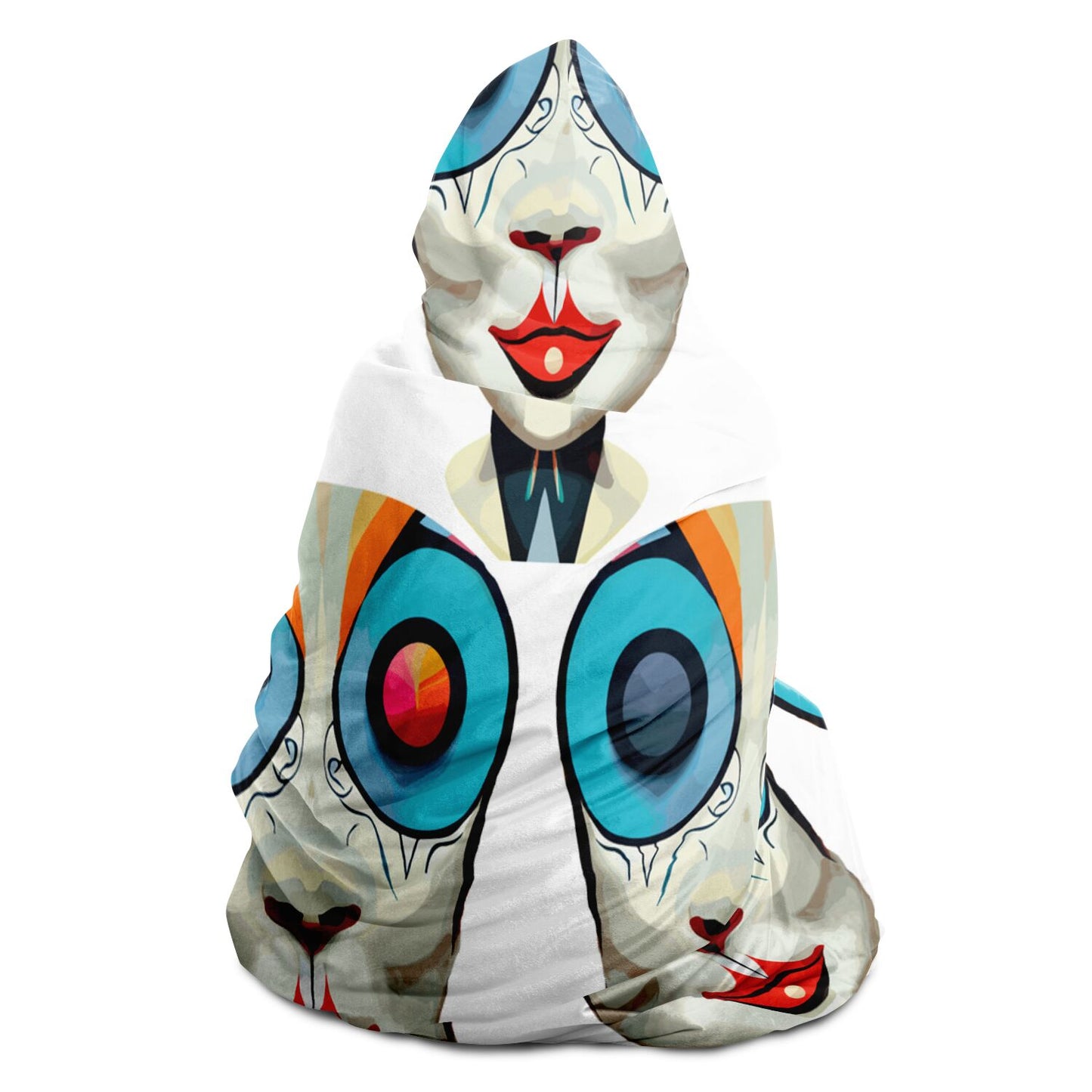 Hooded Blanket - AOP Kukloso Cubist Faces No 12 White Bkgd - Free Shipping