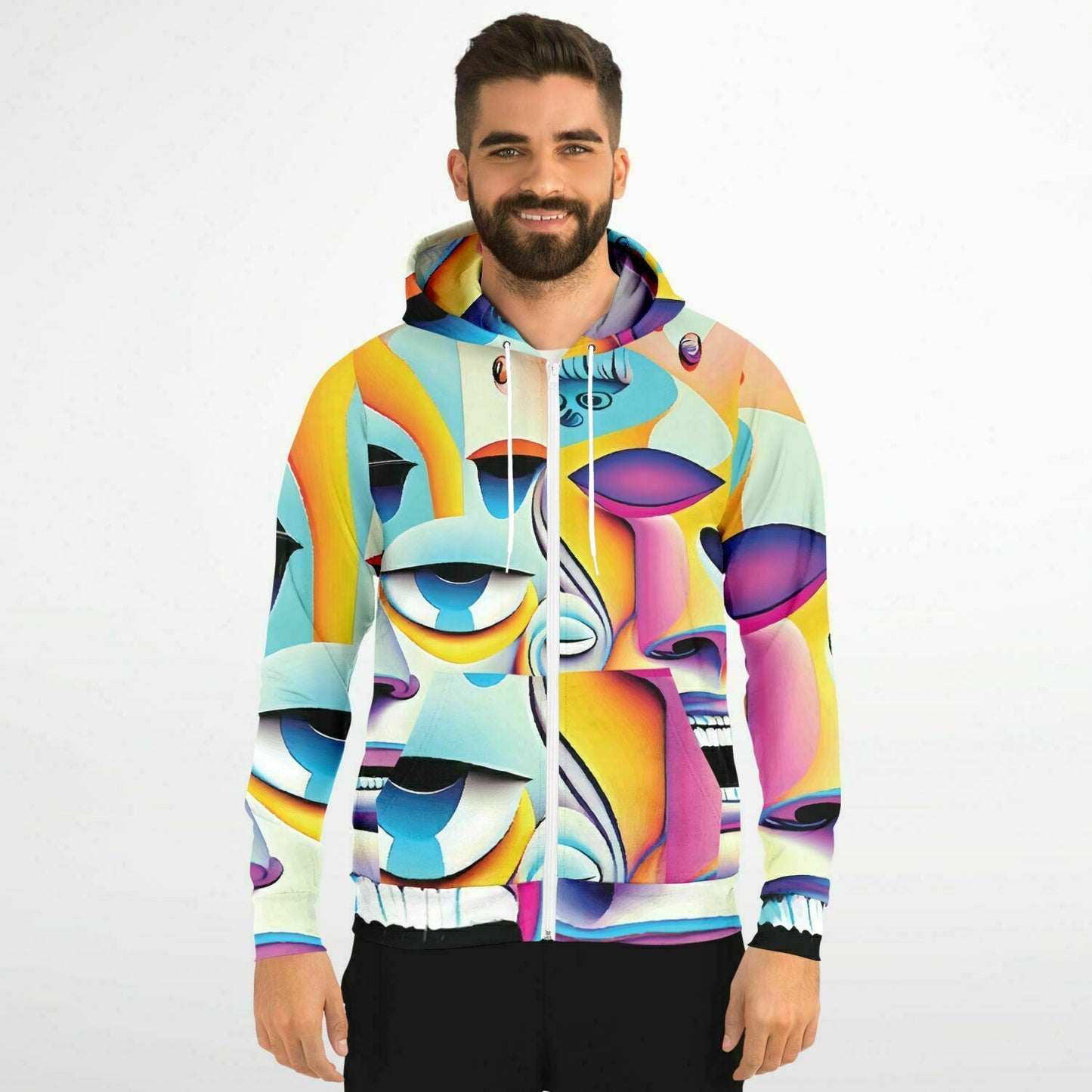 Fashion Zip-Up Hoodie - AOP Kukloso Cubist Faces No 7 B - Free Shipping