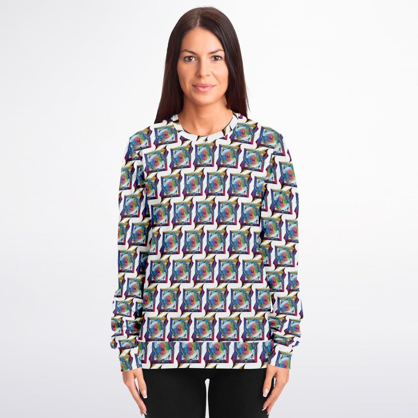 Athletic Sweatshirt - AOP Kukloso Abstractical No 35 Abstract Multicolored Shapes on White - Free Shipping