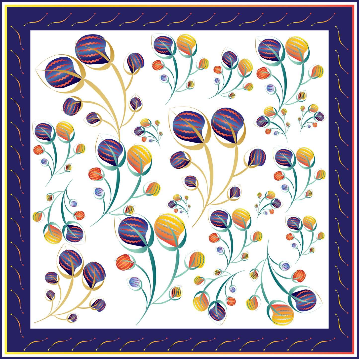 100% Silk Charmeuse Square Scarf Abstract Florals No 1