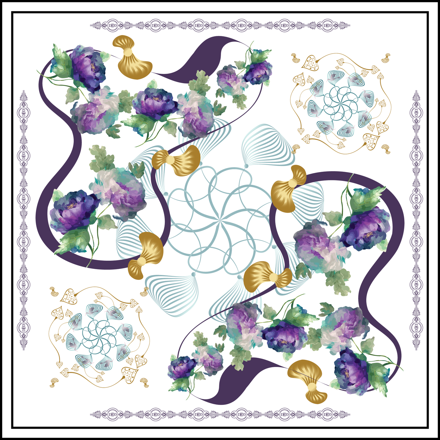 100% Silk Charmeuse Square Scarf Abstract Florals No 2