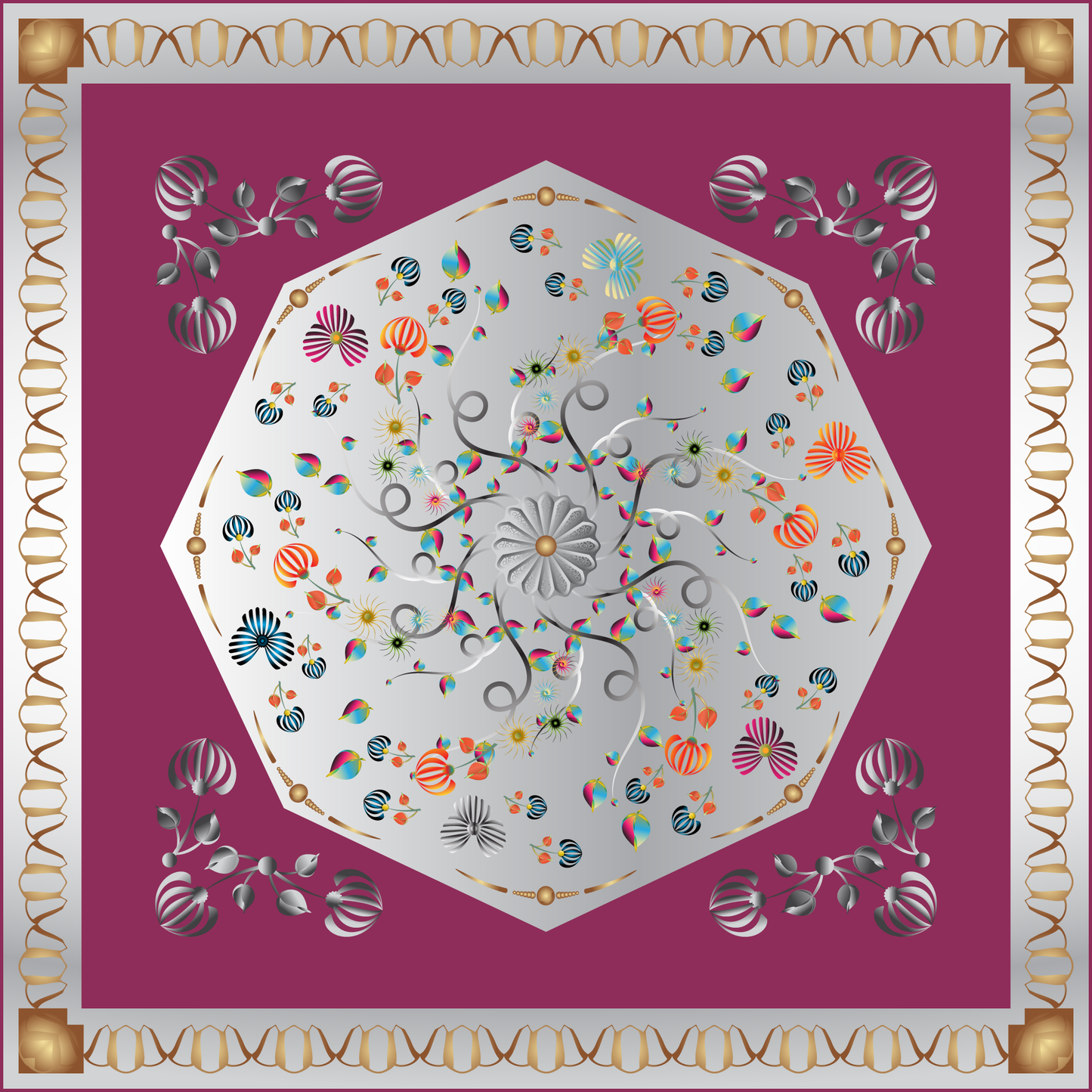 100% Silk Charmeuse Square Scarf Abstract Florals No 4