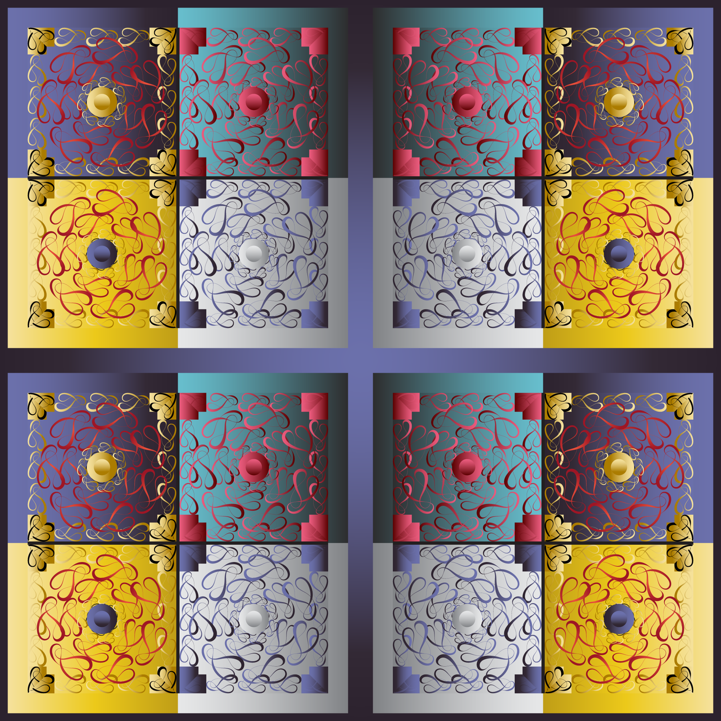 100% Silk Charmeuse Square Scarf Abstract Graphics No 3