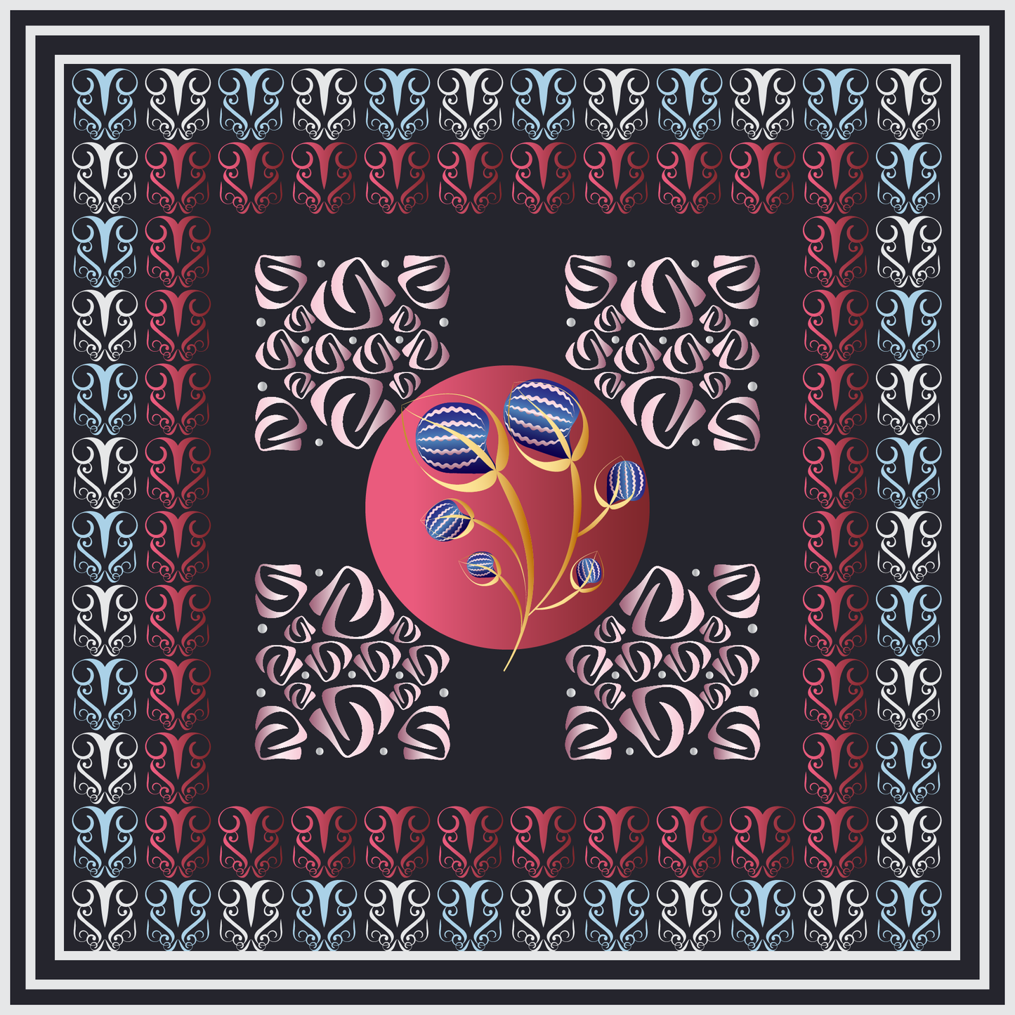 100% Silk Charmeuse Square Scarf Abstract Graphics No 5