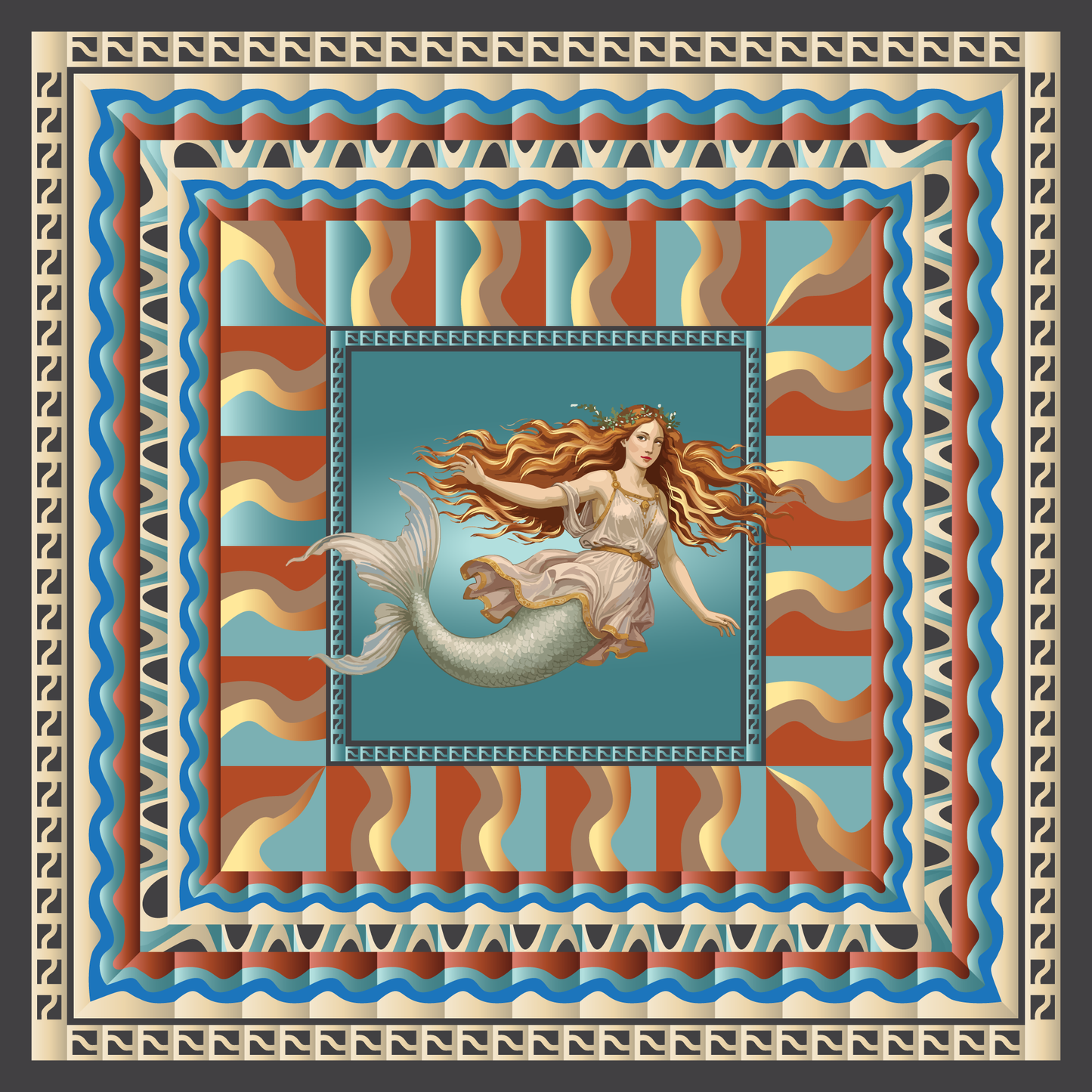 100% Silk Charmeuse Square Scarf Portrait of a Mermaid