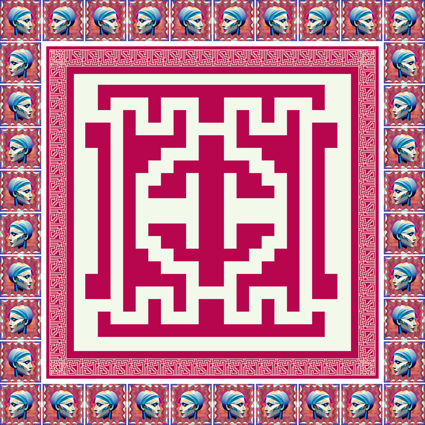 100% Silk Charmeuse Square Scarf Red Maze