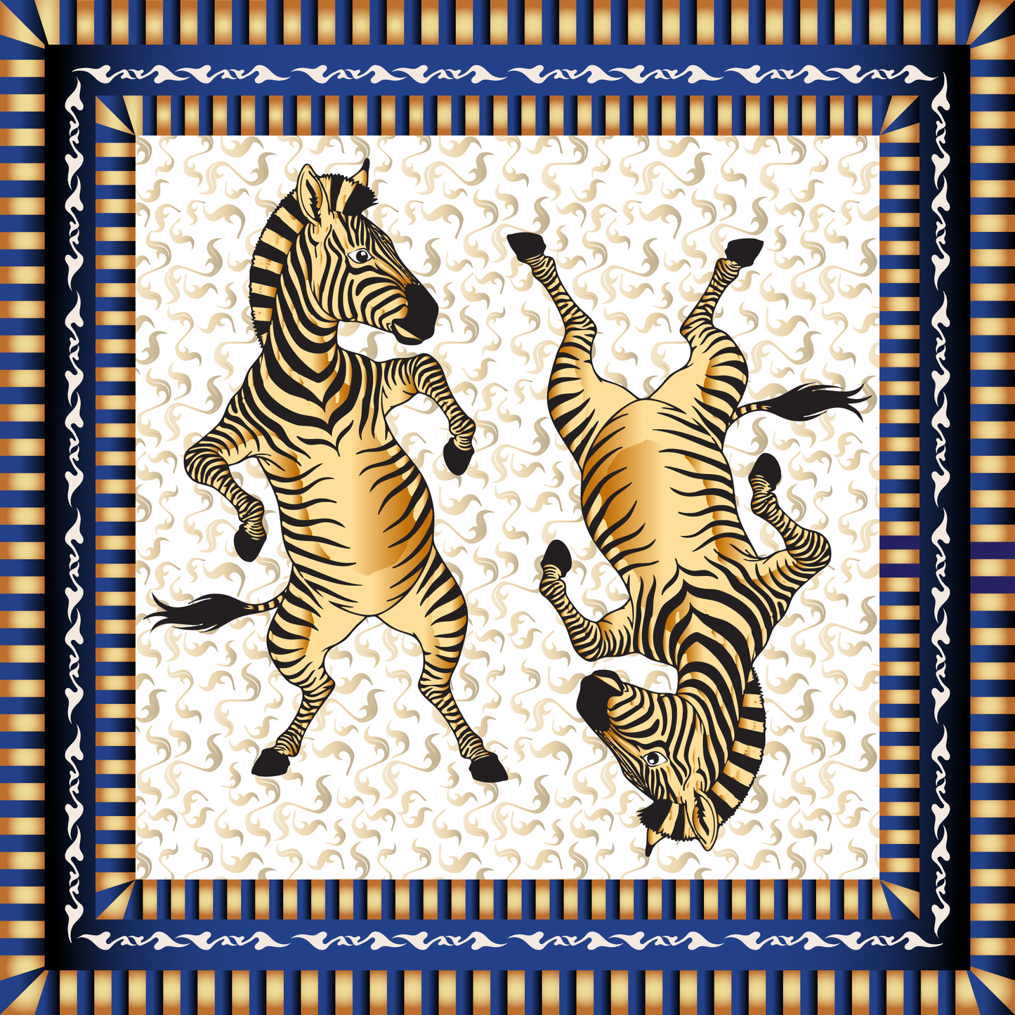 100% Silk Charmeuse Square Scarf The Golden Zebras