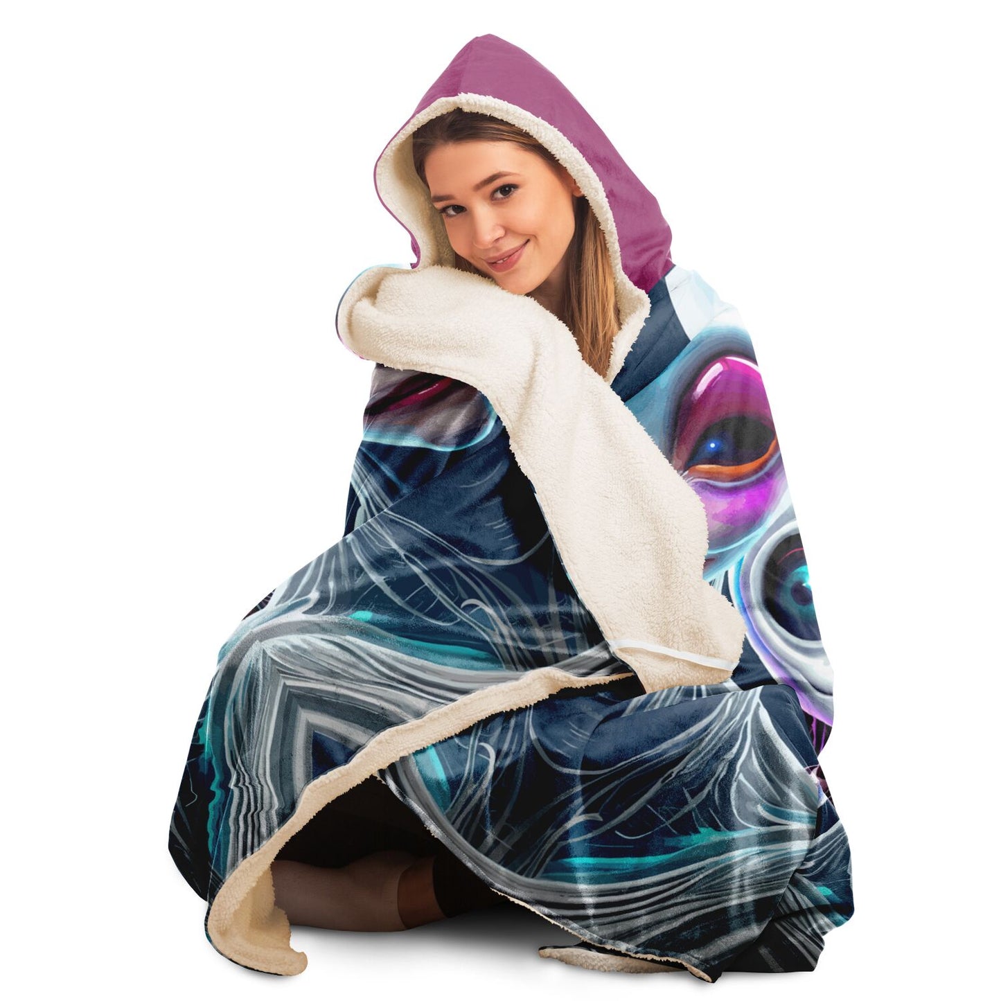 Hooded Blanket - AOP Kukloso Cubist Space Girls No 5 - Free Shipping