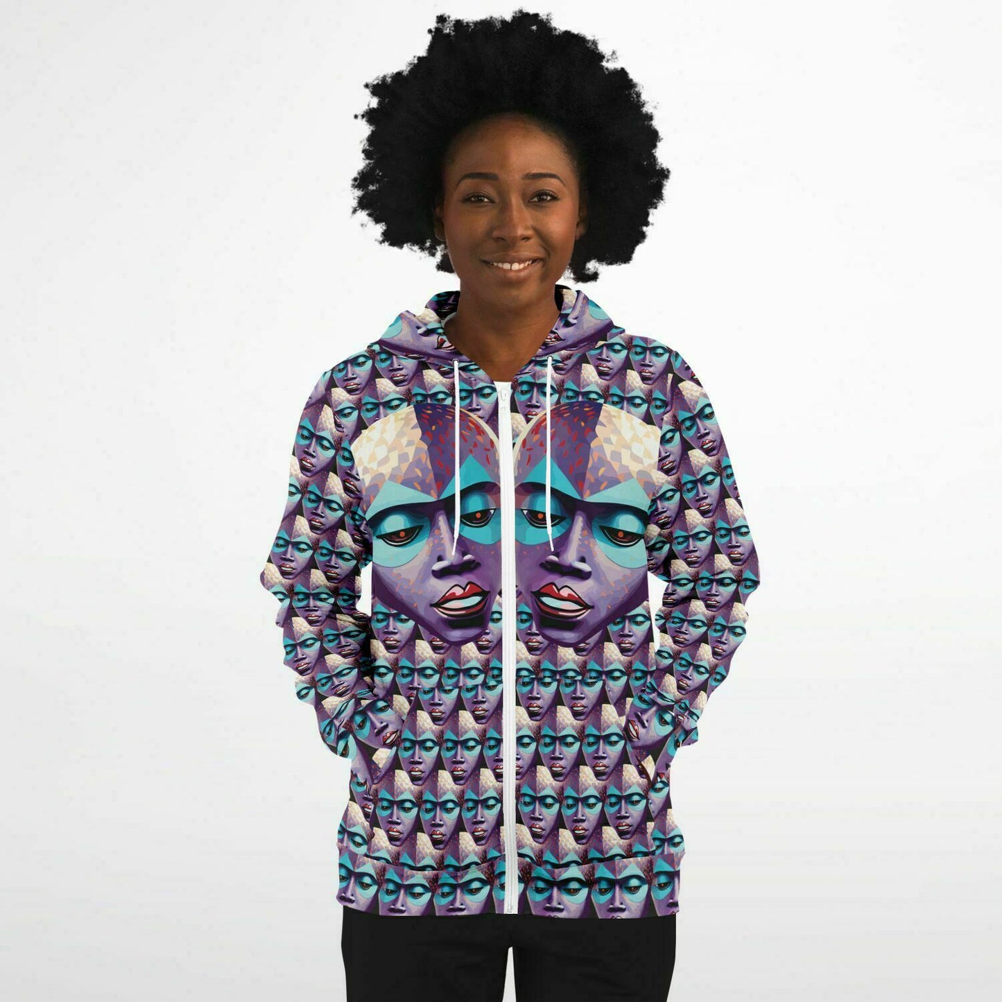 Fashion Zip-Up Hoodie - AOP Kukloso Space Faces No 22 - Free Shipping