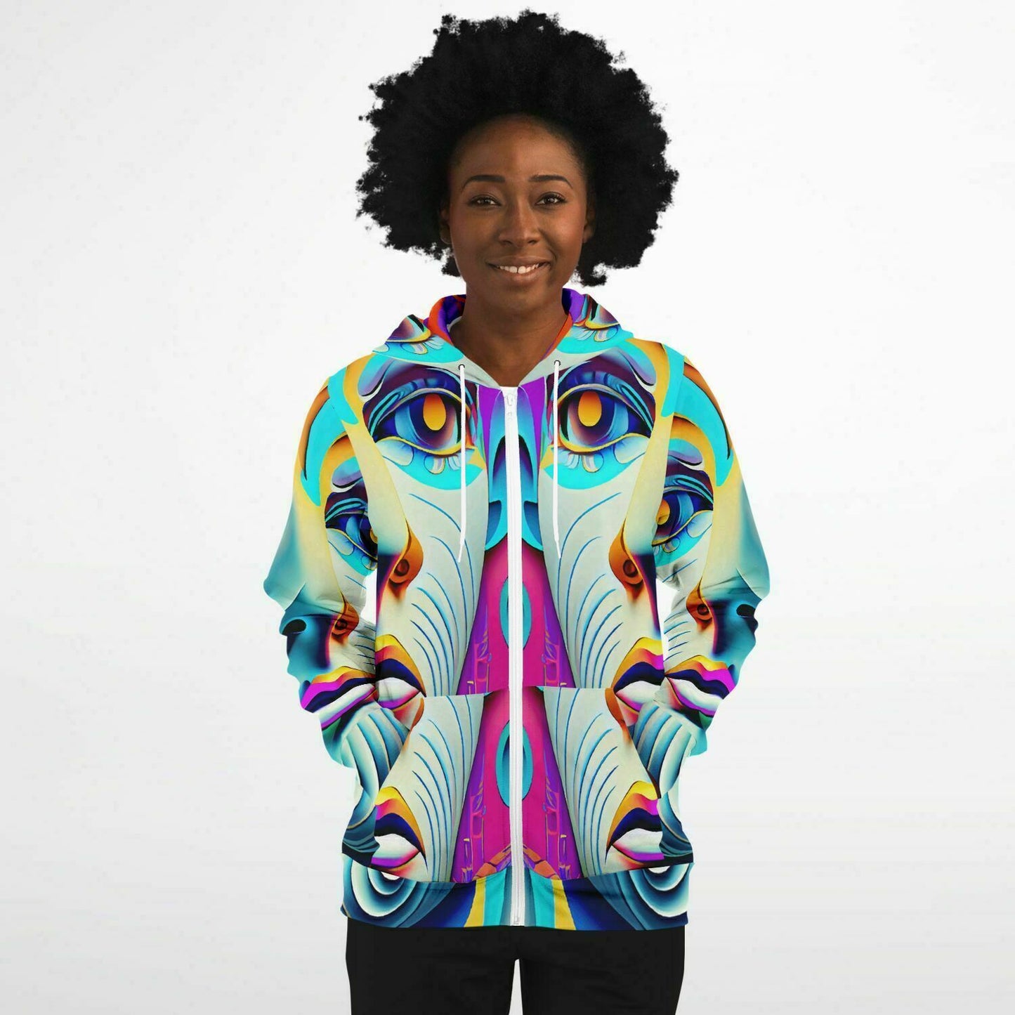 Fashion Zip-Up Hoodie - AOP Kulloso Cubist Faces No 8 - Free Shipping