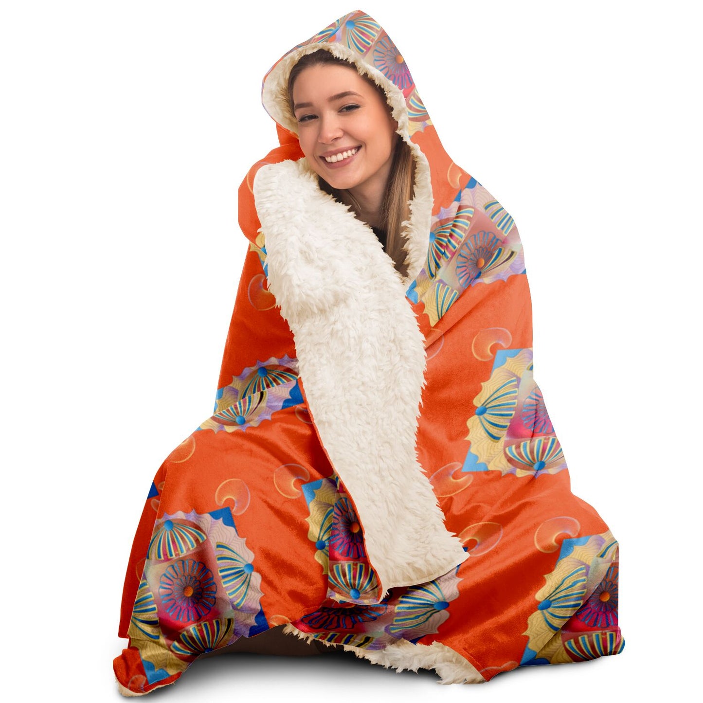 Hooded Blanket - AOP Kukloso Abstractical No 113 Abstract Blue Design on Orange - Free Shipping