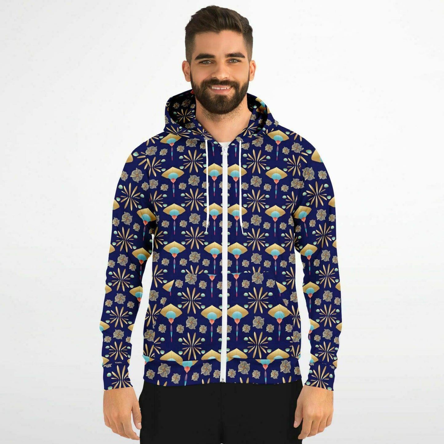 Fashion Zip-Up Hoodie - AOP Kukloso Abstractical No 55 Multicolored on Black - Free Shipping