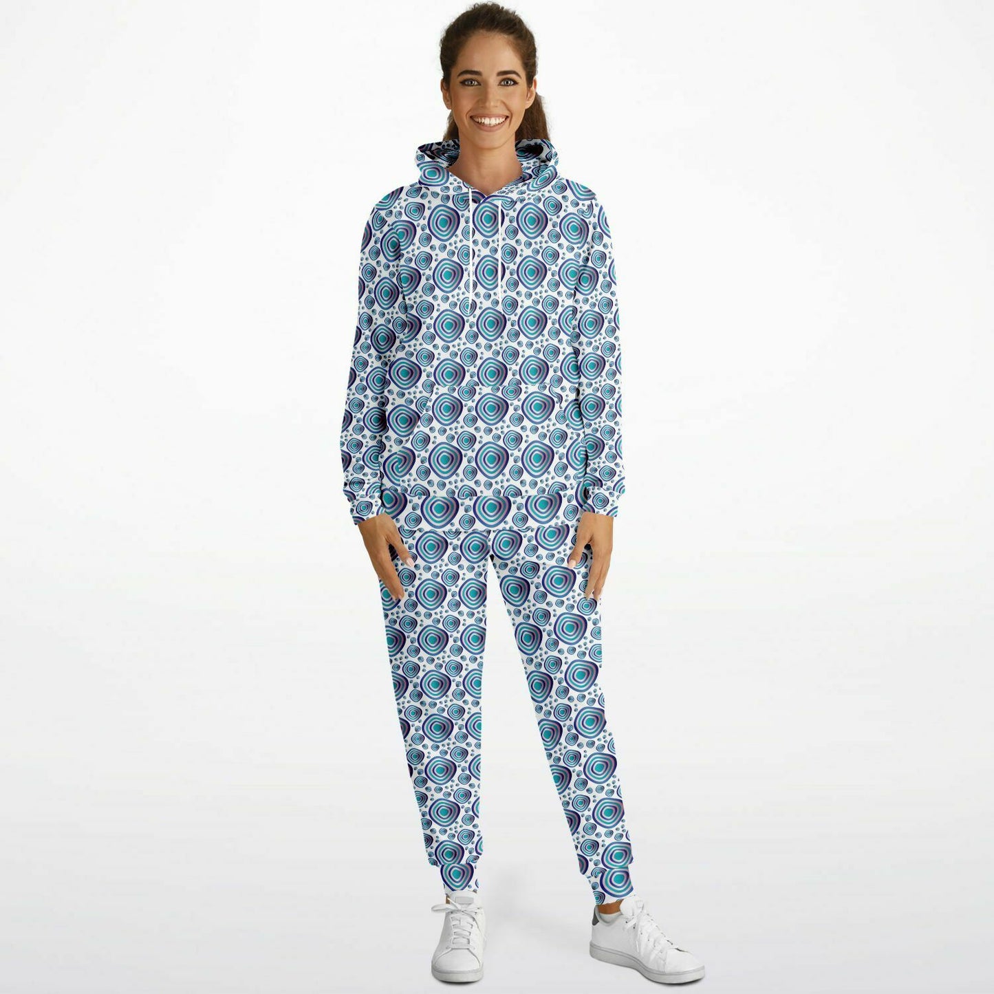 Athletic Hoodie & Jogger - AOP Kukloso Abstractical No 96 Aqua, Navy on White- Free shipping