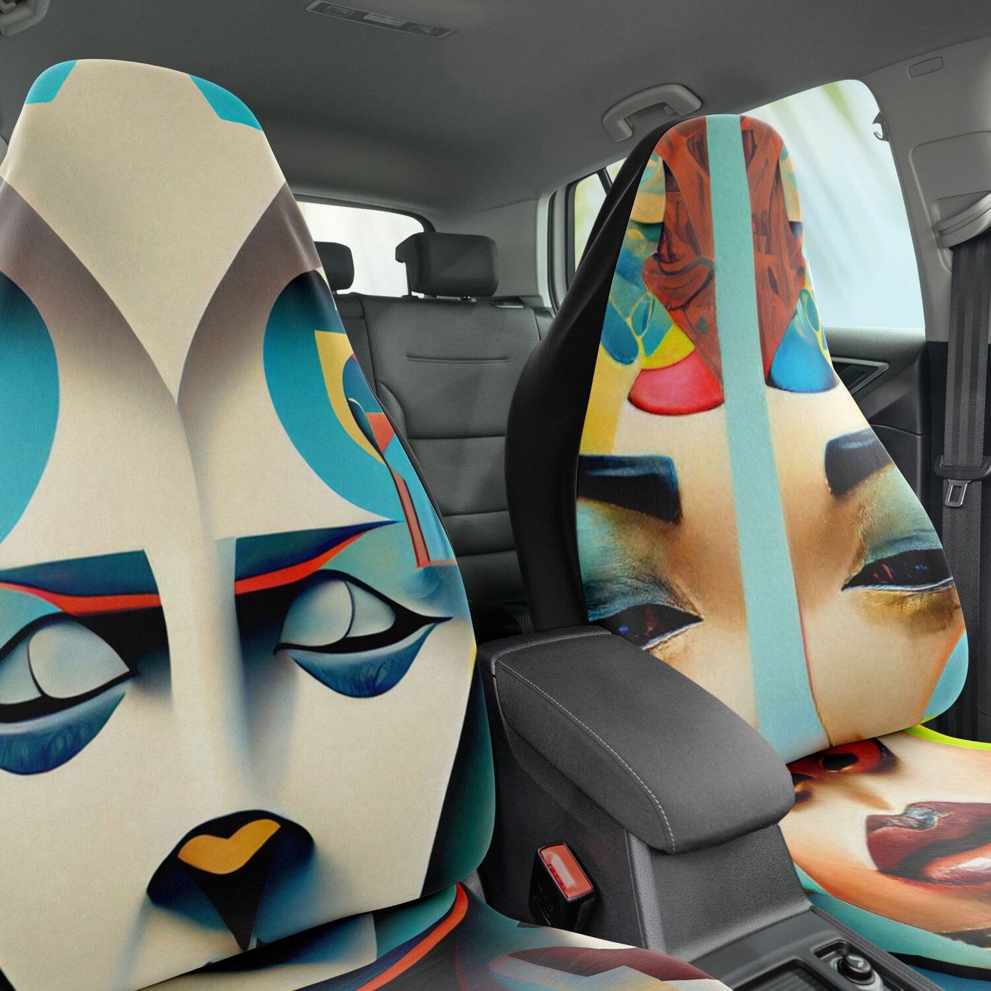 Car Seat Cover - AOP Kukloso Cubist Faces series No 11 (* Two different designs, switch up) - Free Shipping