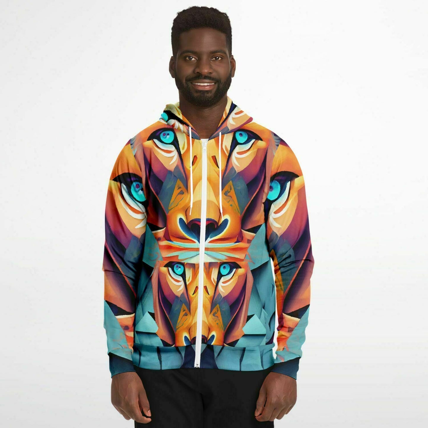 Fashion Zip-Up Hoodie - AOP Kukloso Mr. Lion Multicolored - Free Shipping