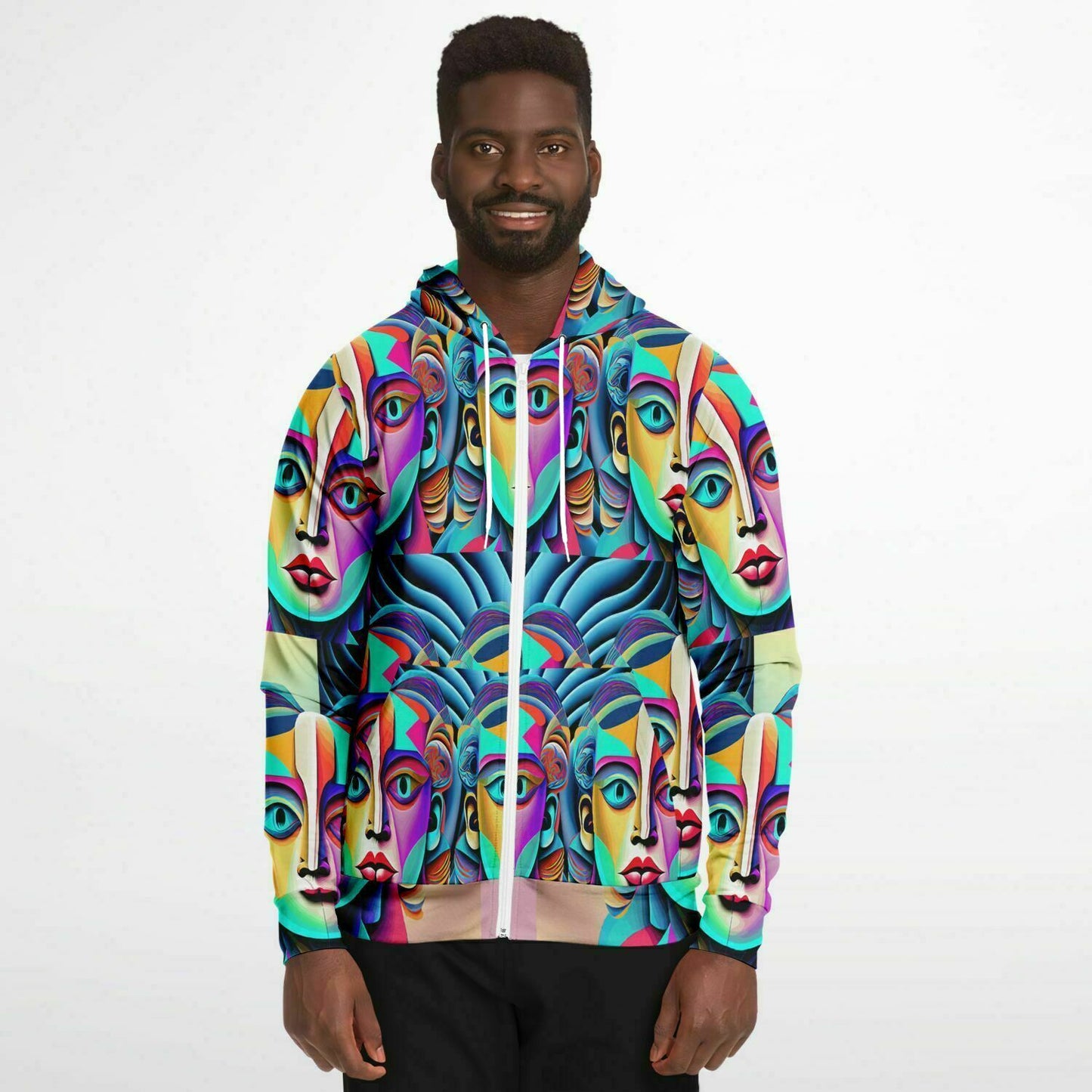 Fashion Zip-Up Hoodie - AOP Kukloso Cubist Faces No 39 - Free Shipping
