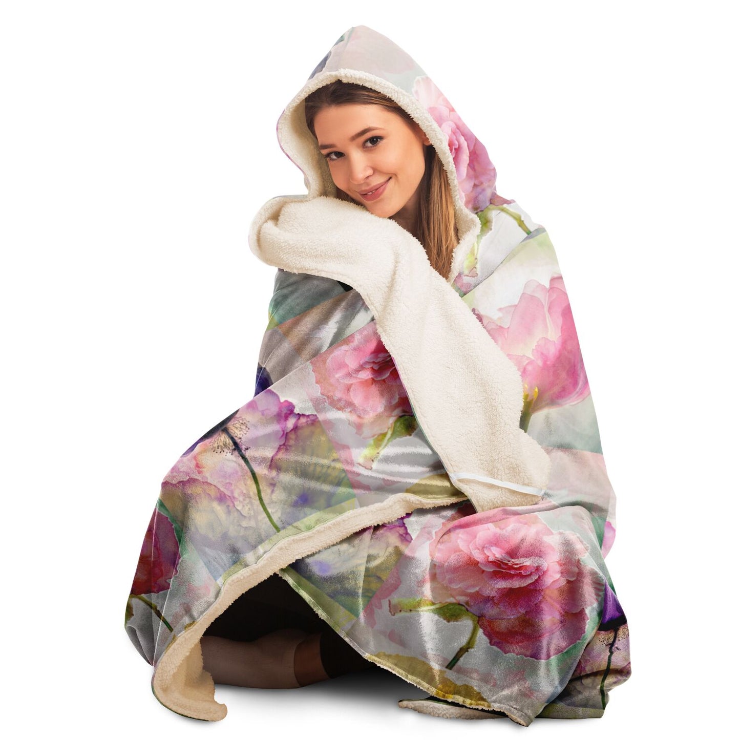 Hooded Blanket - AOP Kukloso Watercolor Florals Large Pattern - Free Shipping