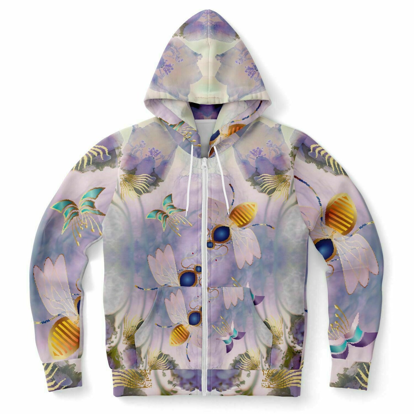 Fashion Zip-Up Hoodie - AOP Kukloso Queen Bee Floral Background- Free Shipping