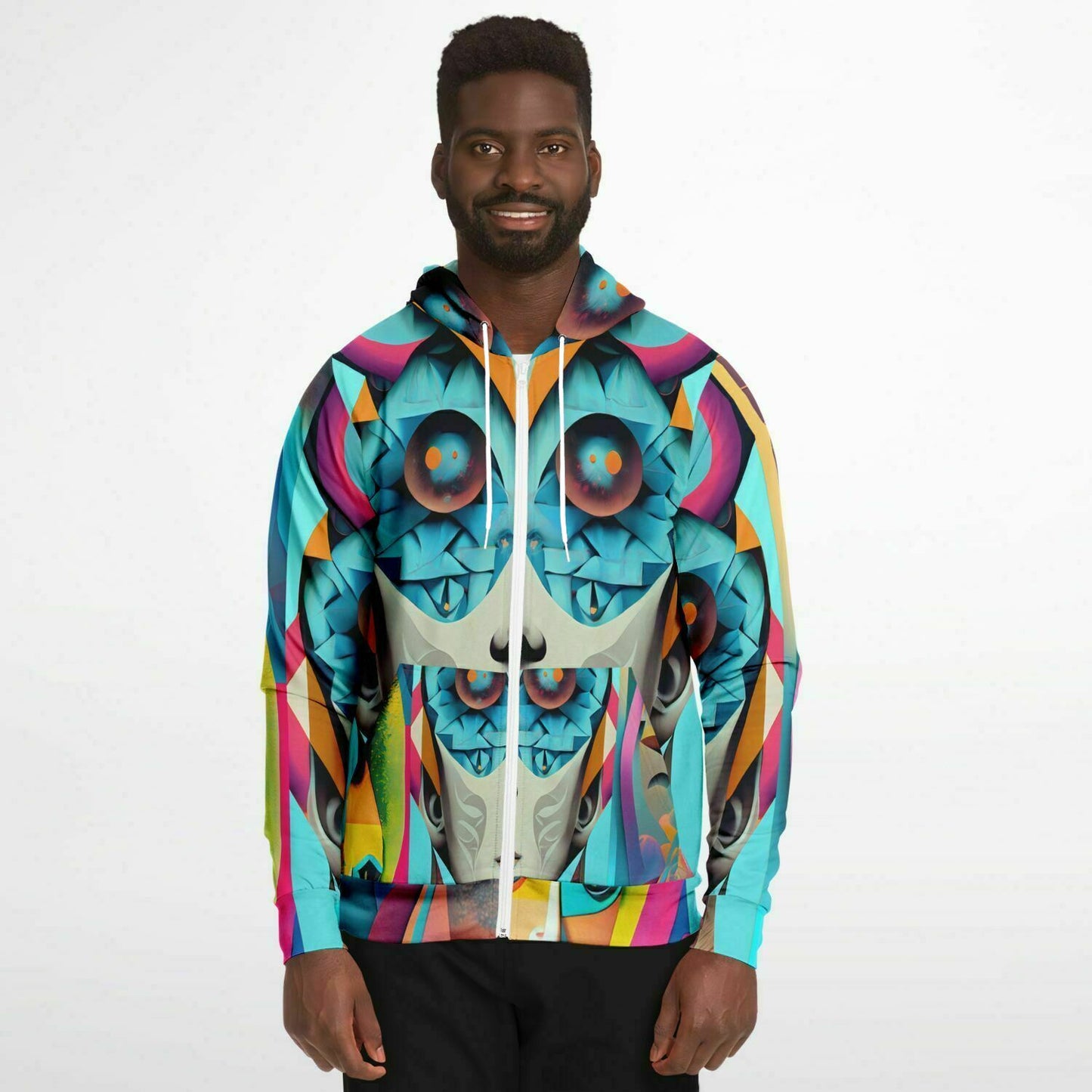 Fashion Zip-Up Hoodie - AOP Kukloso Cubist Faces No 5 Multicolored - Free Shipping
