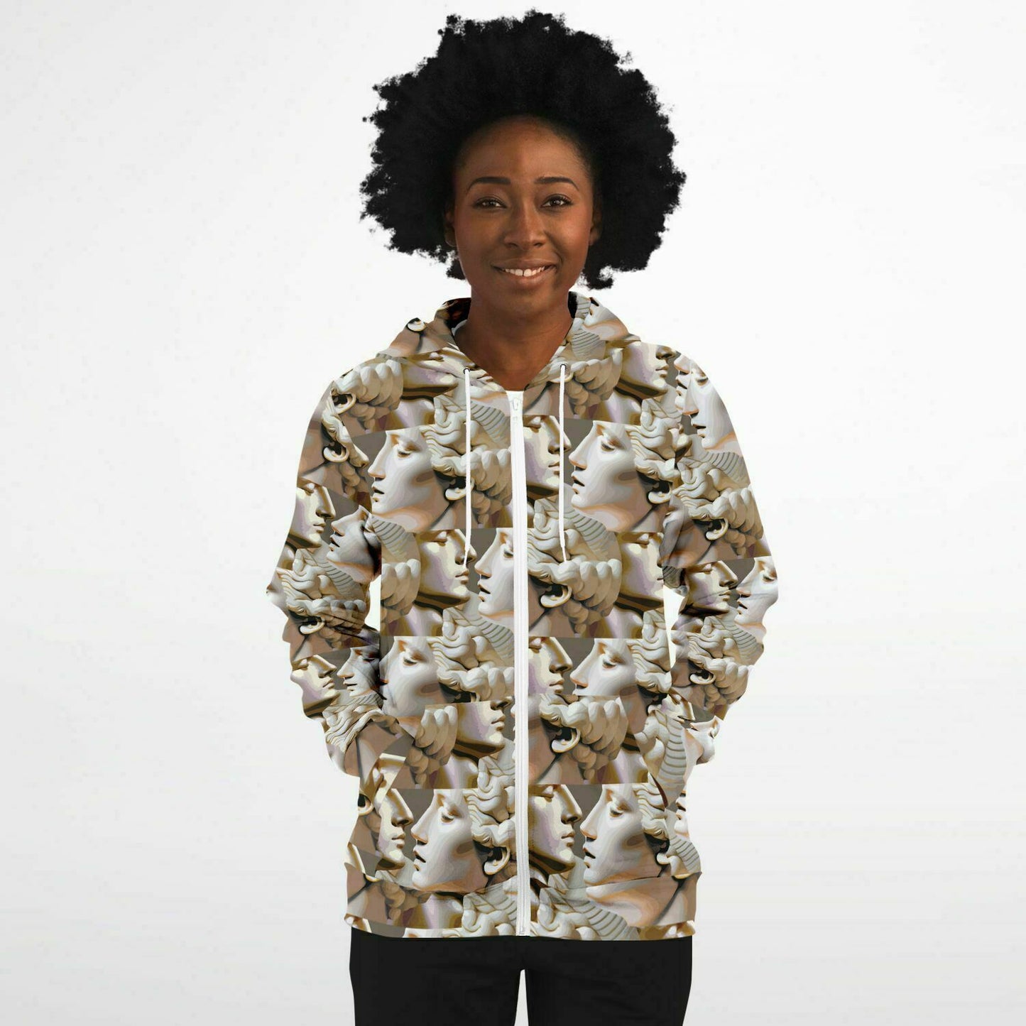 Fashion Zip-Up Hoodie - AOP Kukloso Roman Faces No 1 Large Pattern - Free Shipping