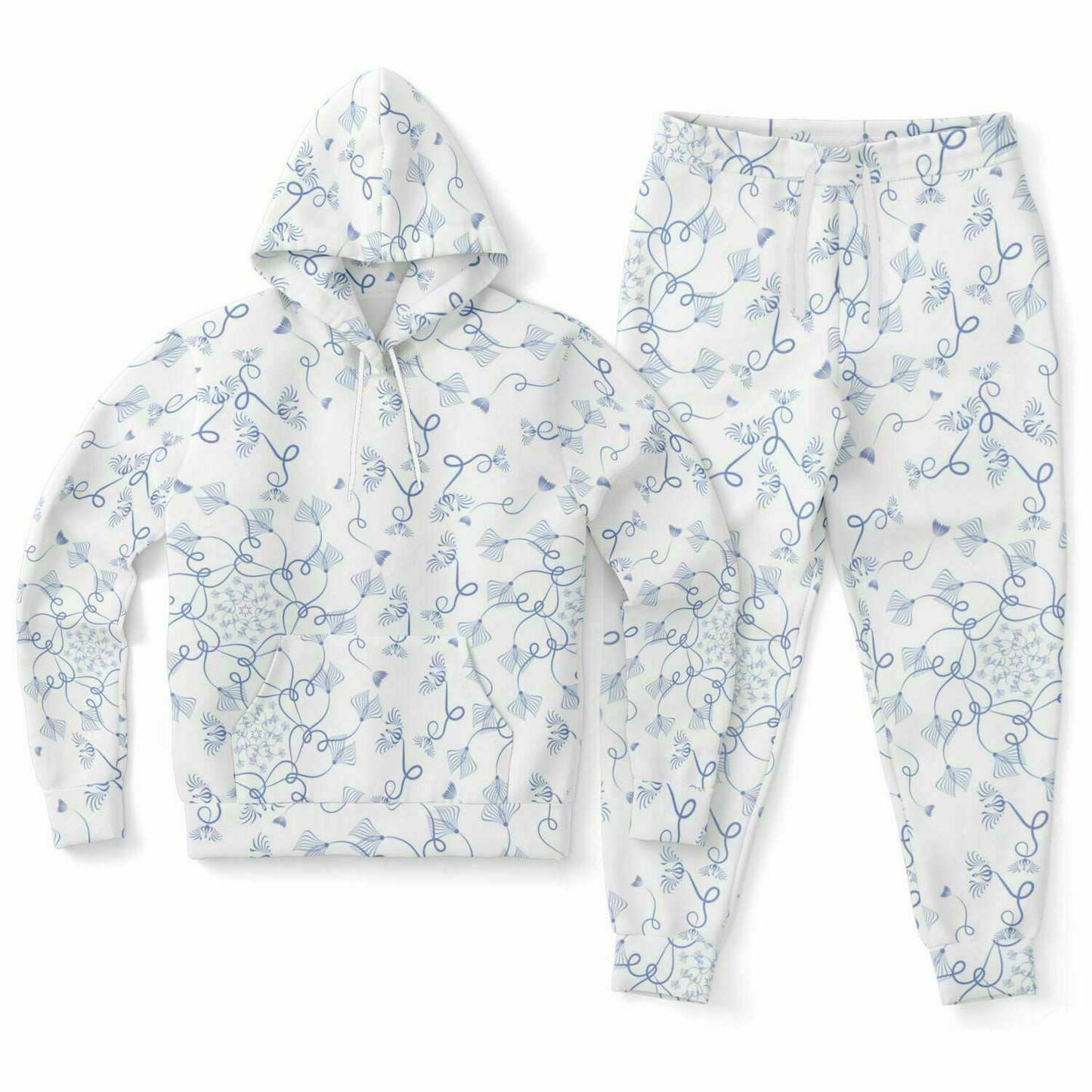 Athletic Hoodie & Jogger - AOP Kukloso Abstractical No 19 Abstract Periwinkle Shapes on White - Free Shipping