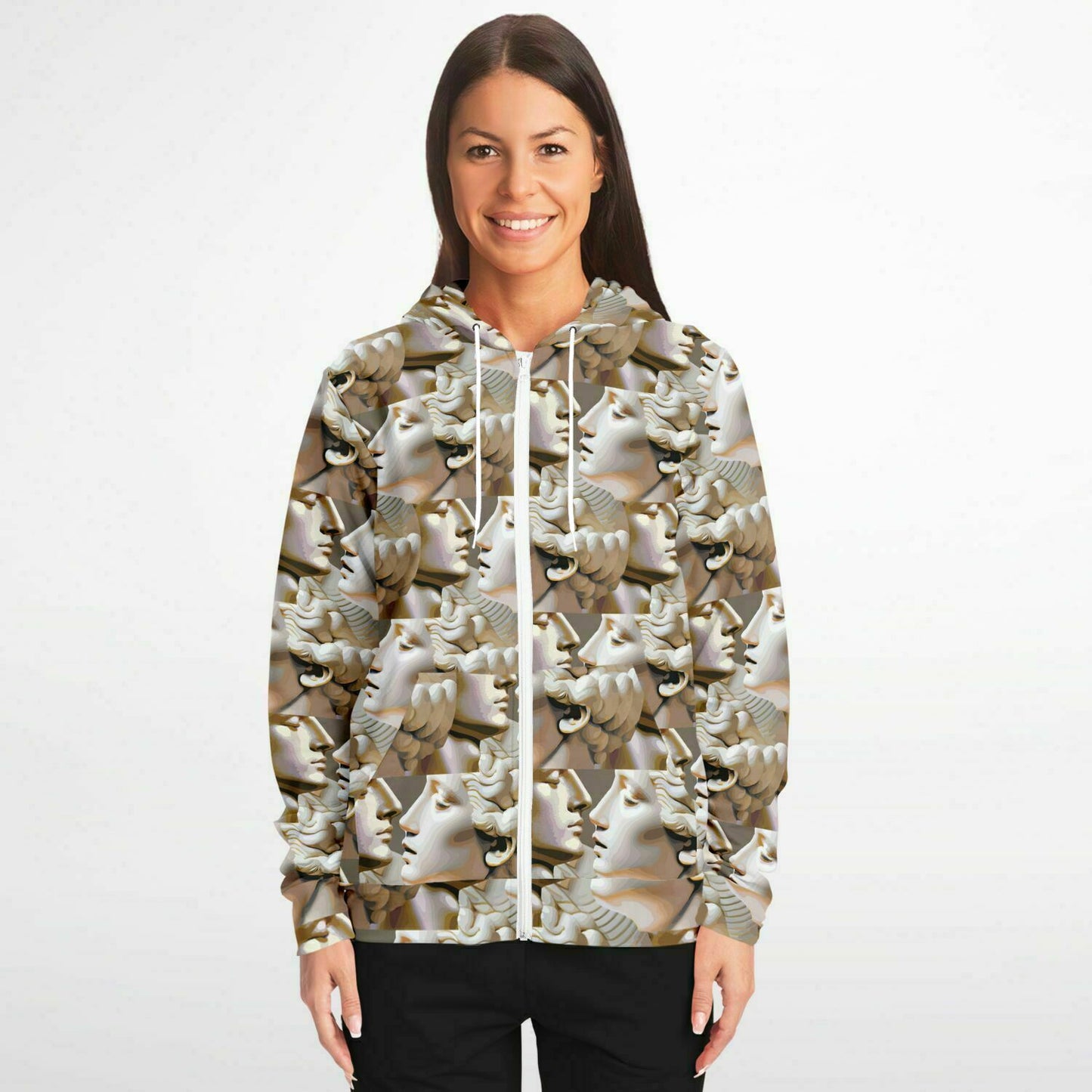 Fashion Zip-Up Hoodie - AOP Kukloso Roman Faces No 1 Large Pattern - Free Shipping