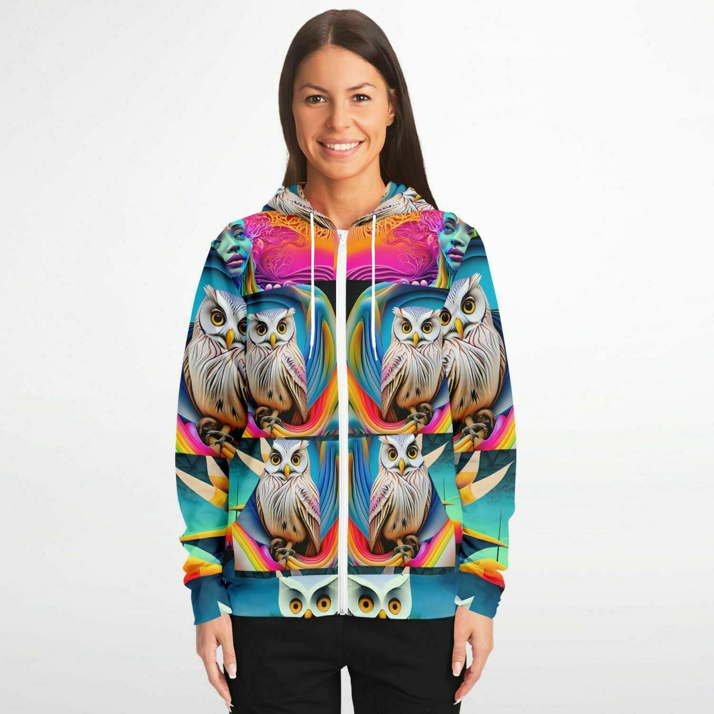Fashion Zip-Up Hoodie - AOP Kukloso Cubist Faces No 34 - Free Shipping