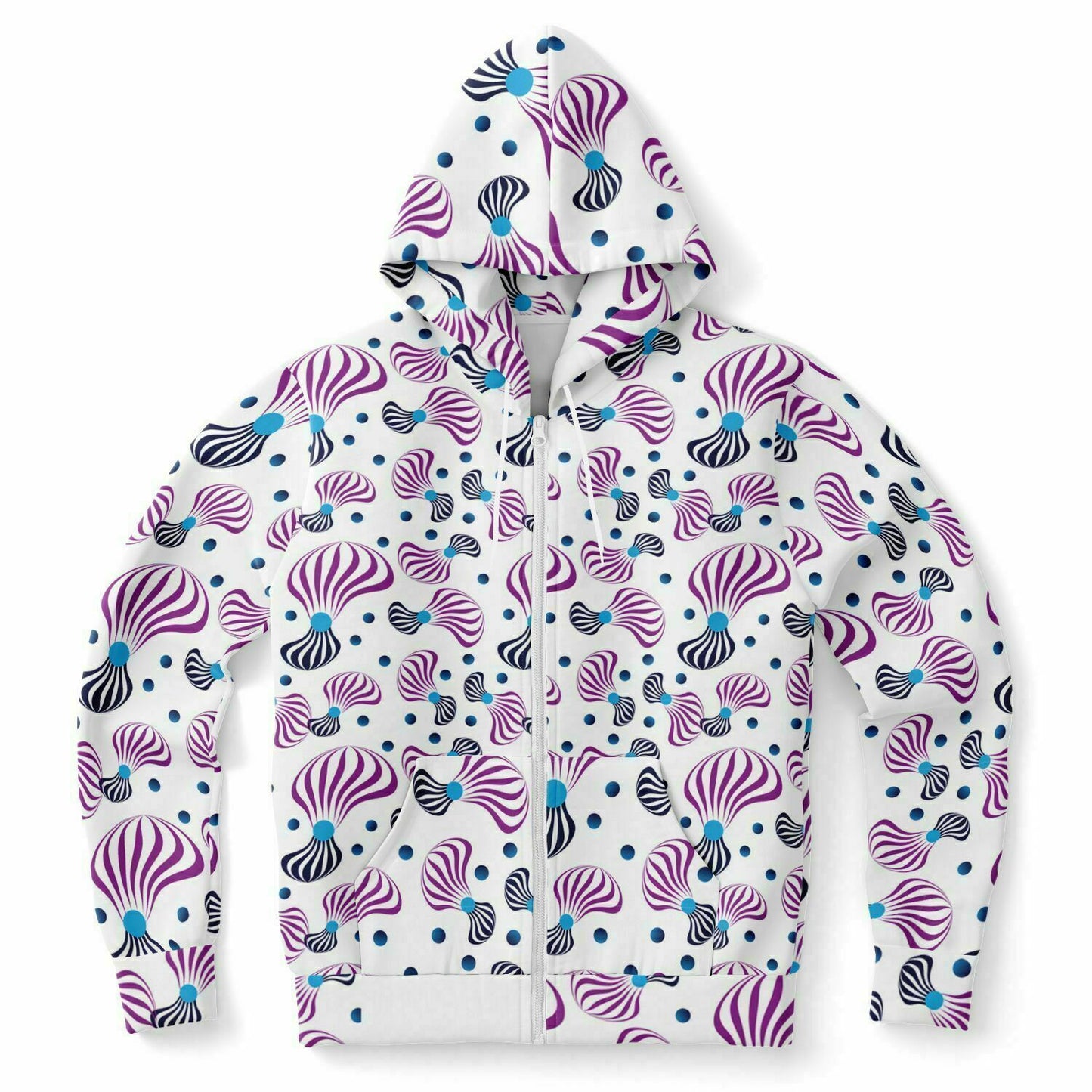 Fashion Zip-Up Hoodie - AOP Kukloso Whimsical l No 95 Pink and Navy on White - Free Shipping