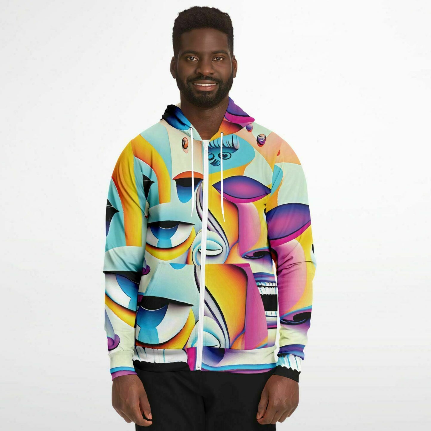 Fashion Zip-Up Hoodie - AOP Kukloso Cubist Faces No 7 B - Free Shipping