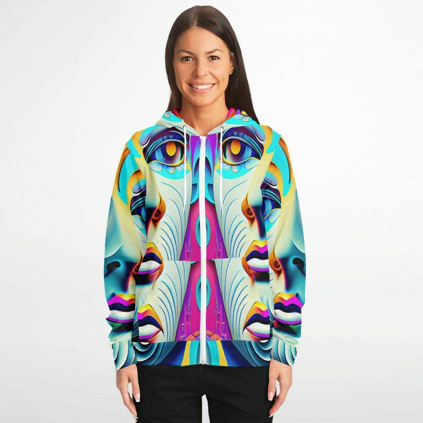 Fashion Zip-Up Hoodie - AOP Kulloso Cubist Faces No 8 - Free Shipping