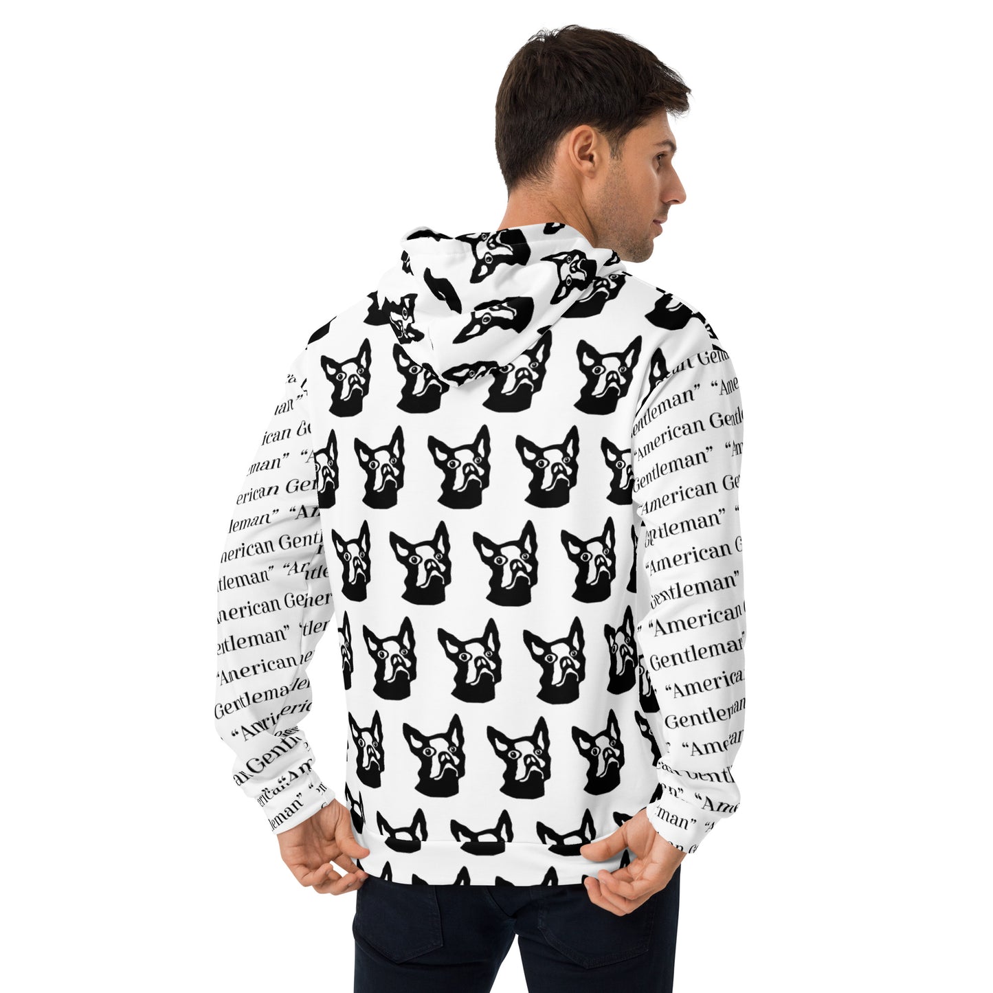 Unisex Hoodie Kukloso Boston Terrier Dog ' American Gentleman' Pattern - Free Shipping