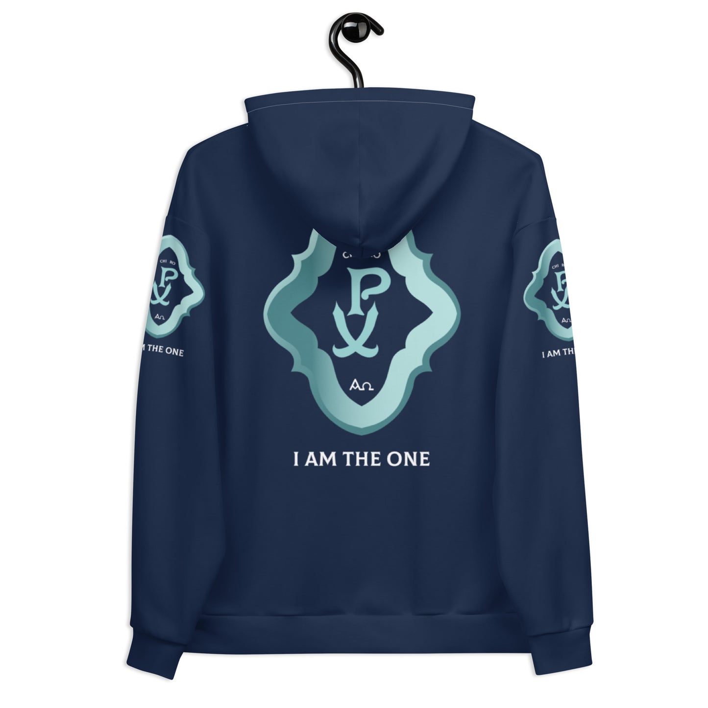 Unisex Hoodie Kukloso Chi Ro PX Christogram, I Am The One No 3 Navy - Free Shipping