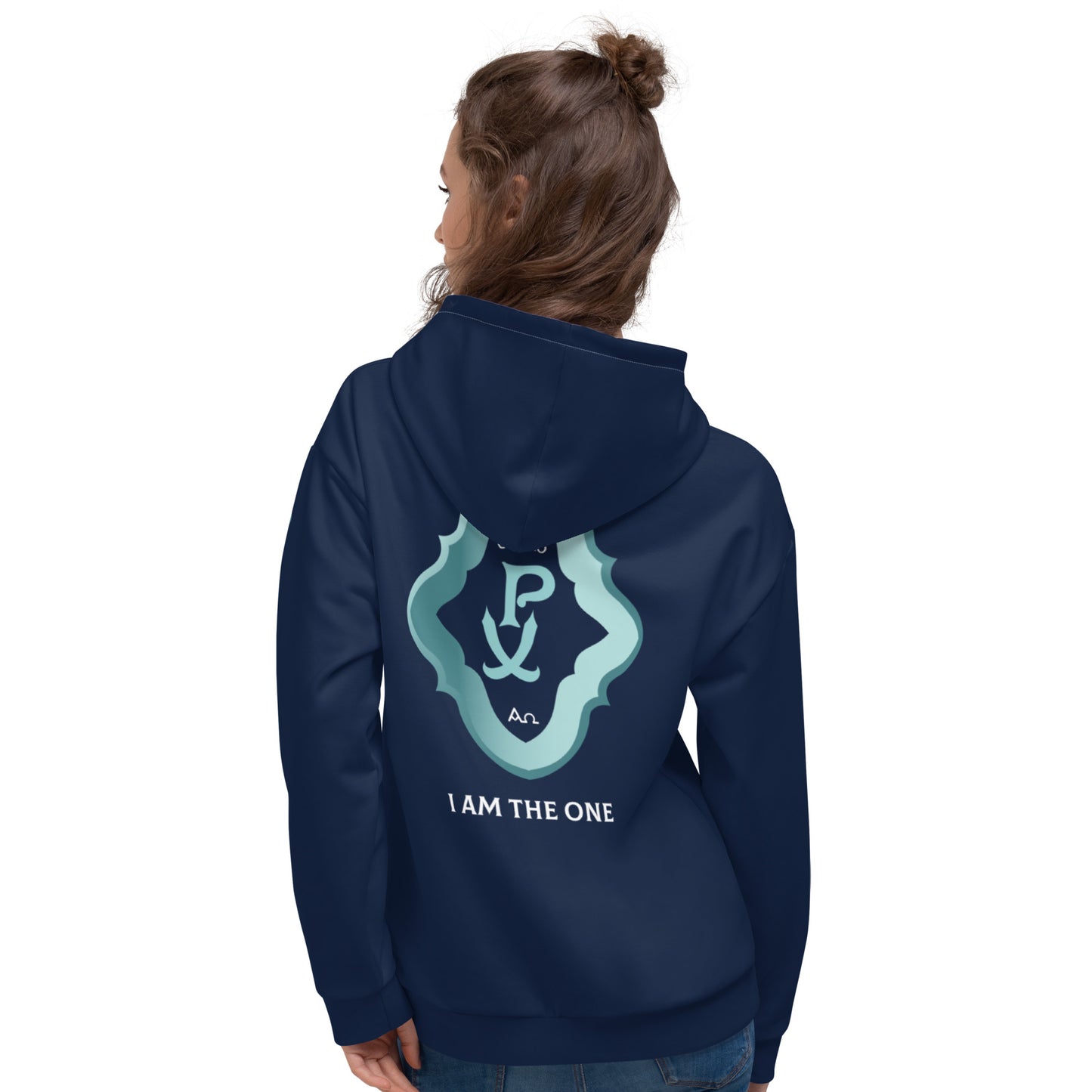 Unisex Hoodie Kukloso Chi Ro PX Christogram, I Am The One No 3 Navy - Free Shipping