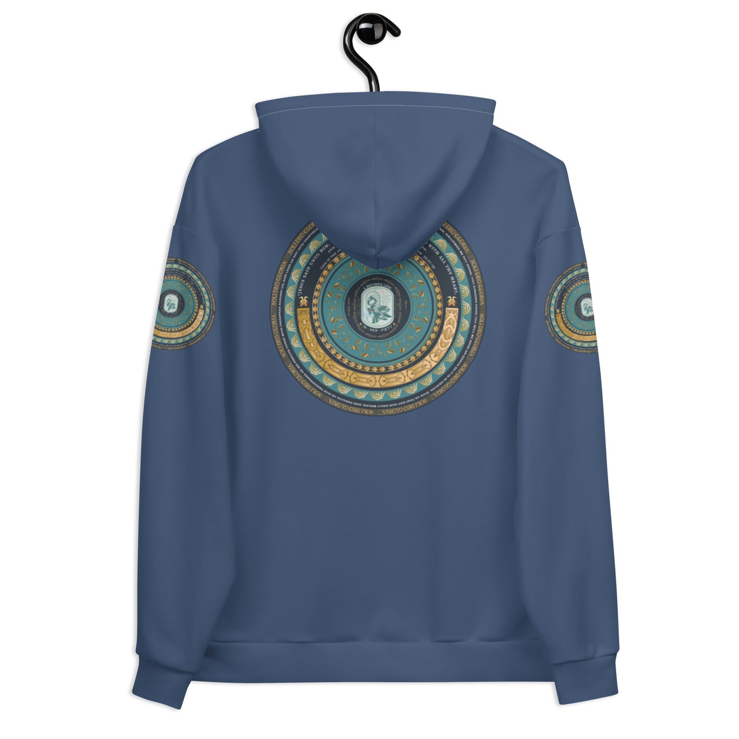 Unisex Hoodie Kukloso Catholic symbol of 'The Vulning Pelican', Various Bible Quotes - Heather Blue - Free Shipping