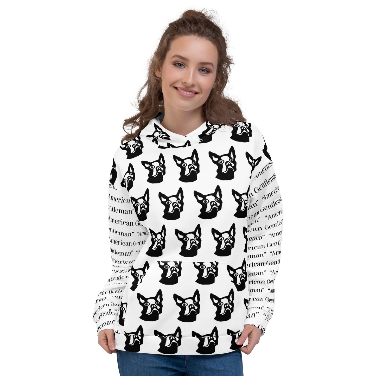 Unisex Hoodie Kukloso Boston Terrier Dog ' American Gentleman' Pattern - Free Shipping