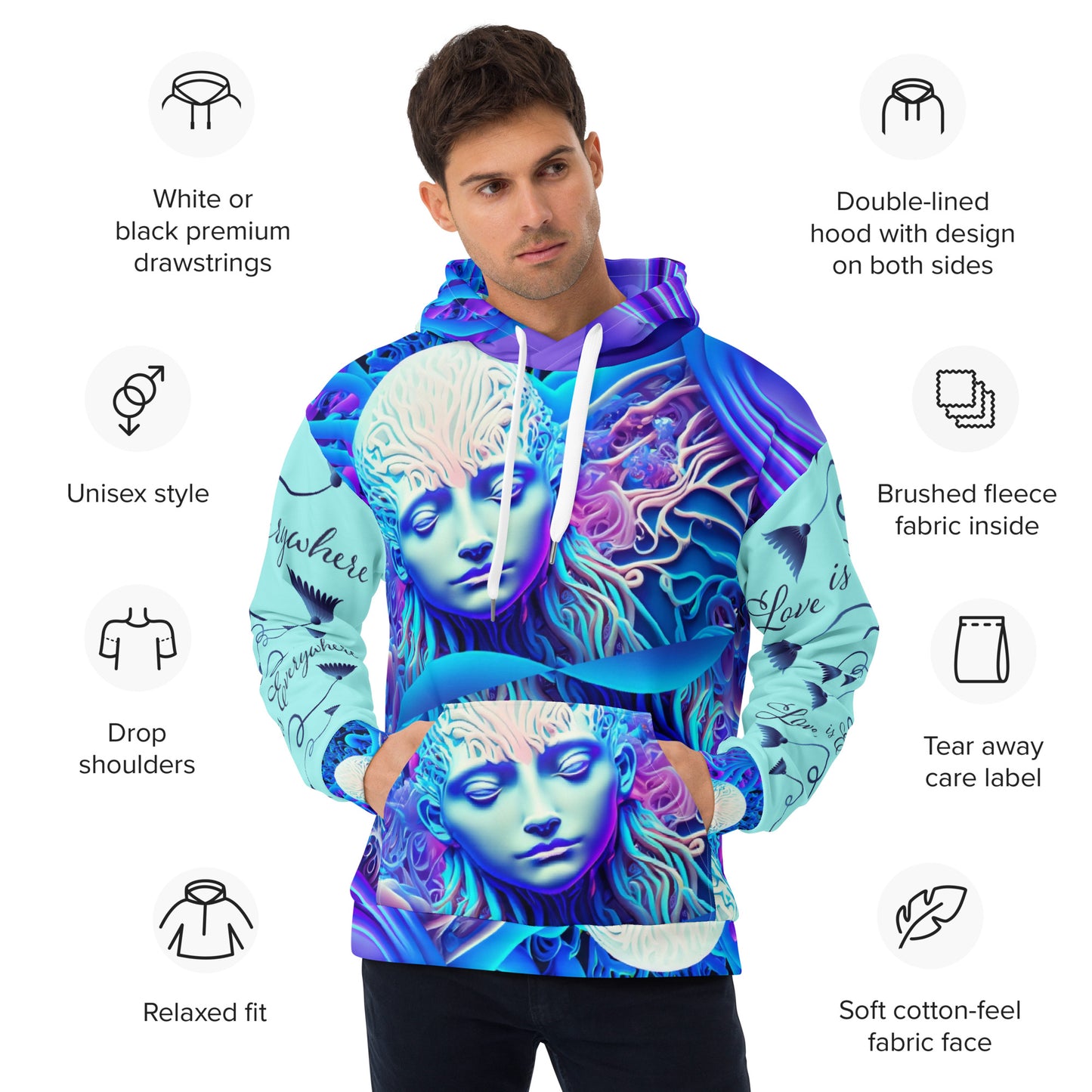 Unisex HoodieKukloso Space Faces ' Love Is Everywhere ' - Free Shipping