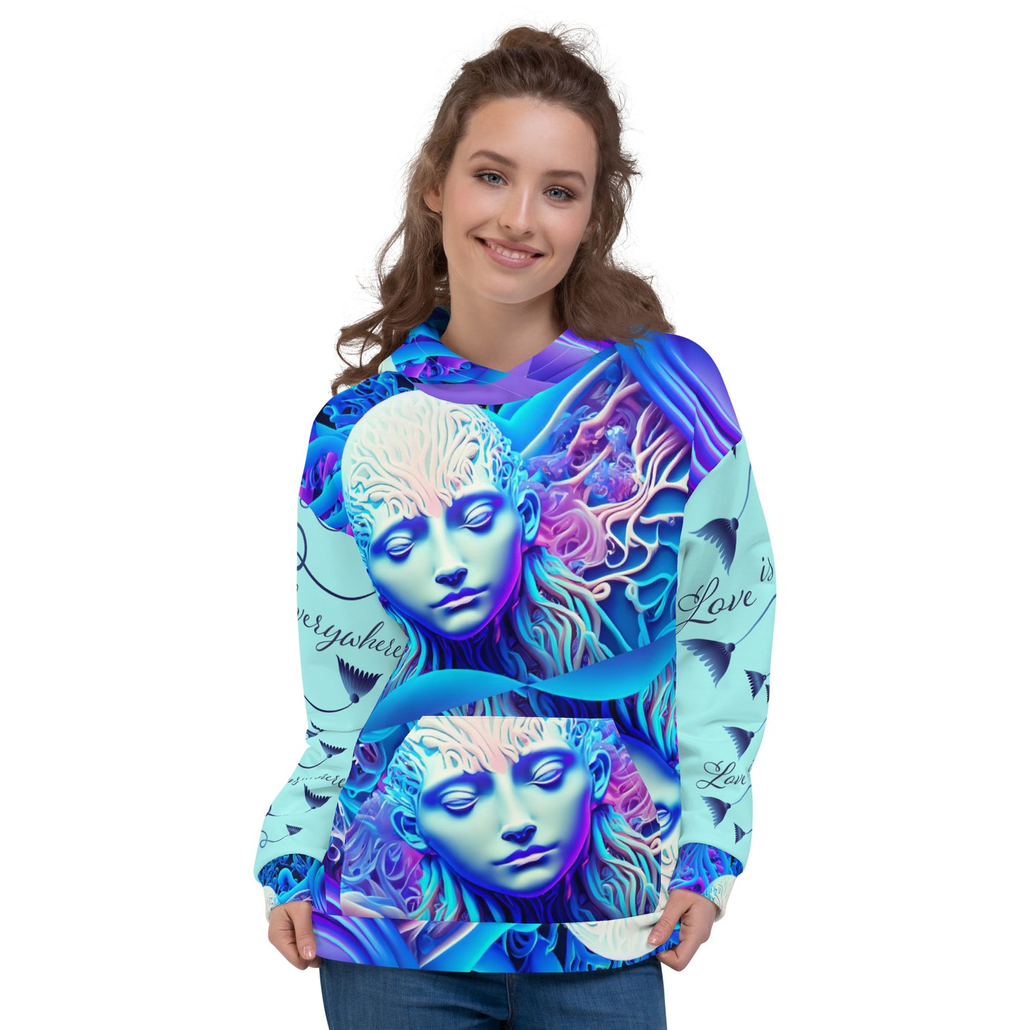 Unisex HoodieKukloso Space Faces ' Love Is Everywhere ' - Free Shipping
