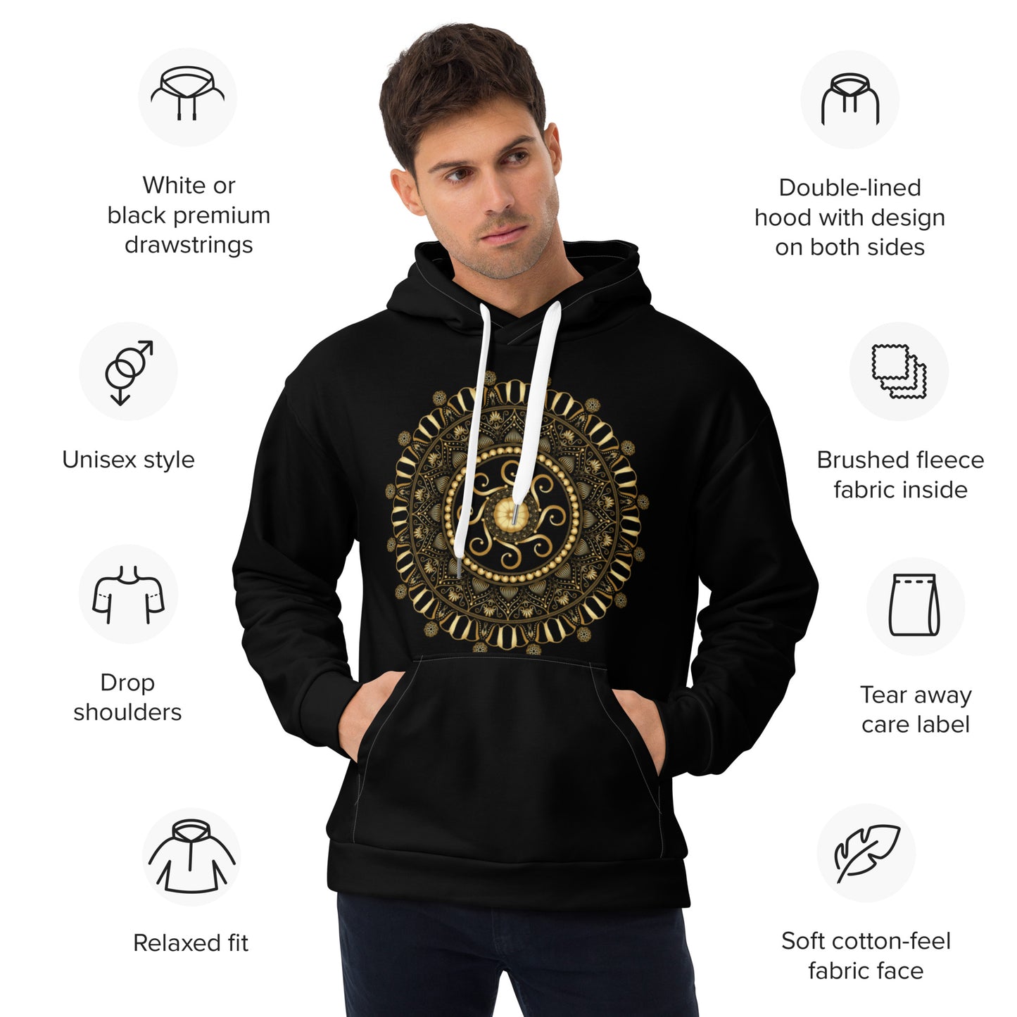 Unisex Hoodie Kukloso Mandala Elaborata Gold - Free Shipping