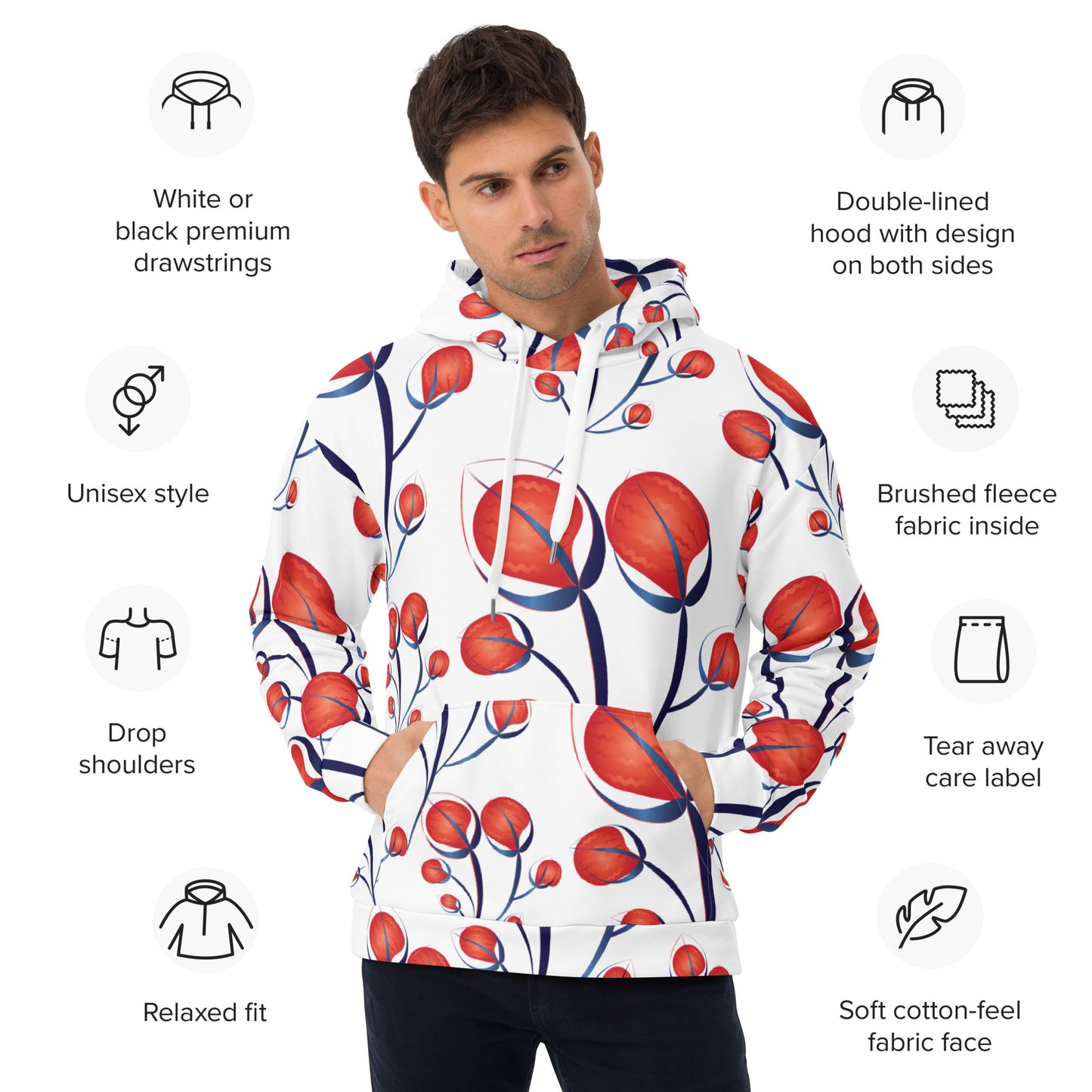 Unisex Hoodie Kukloso Melange de fleur No 50 - Free Shipping