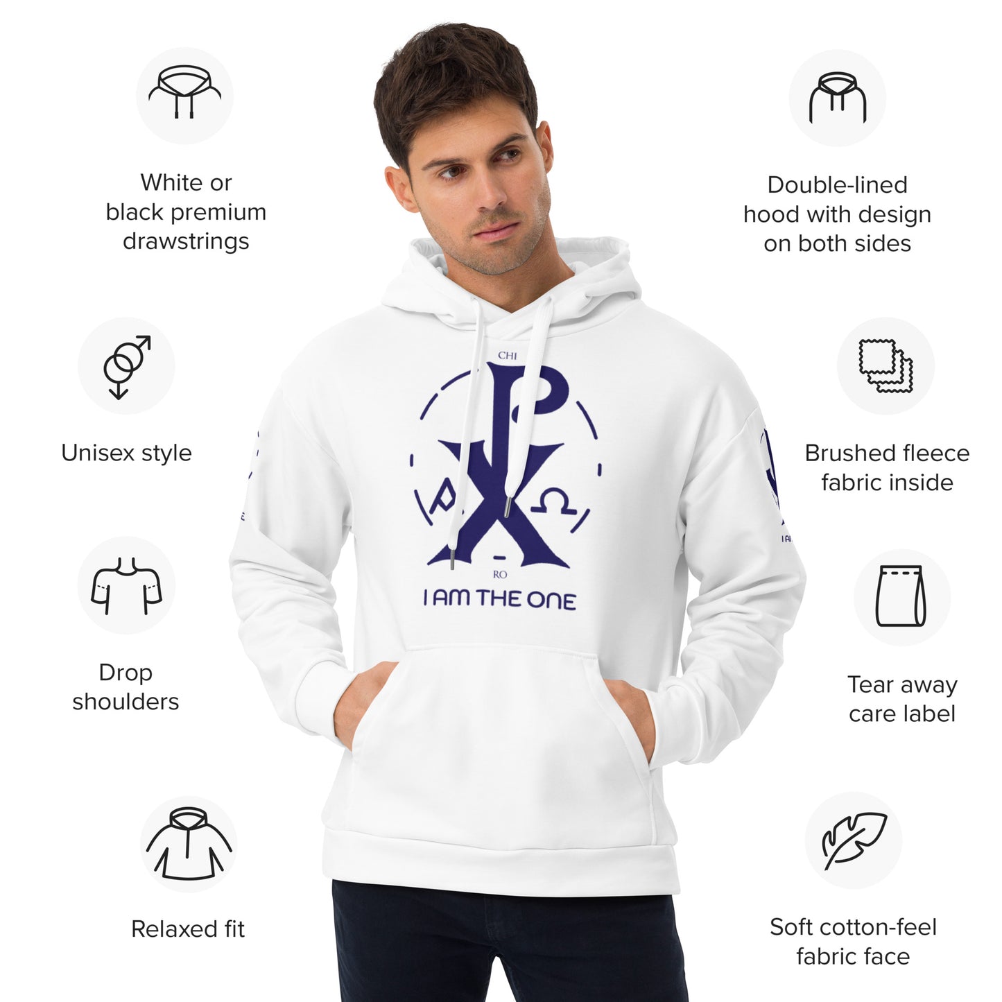 Unisex Hoodie Kukloso Christogram 'Chi Ro' "I Am The One" Navy - Free Shipping