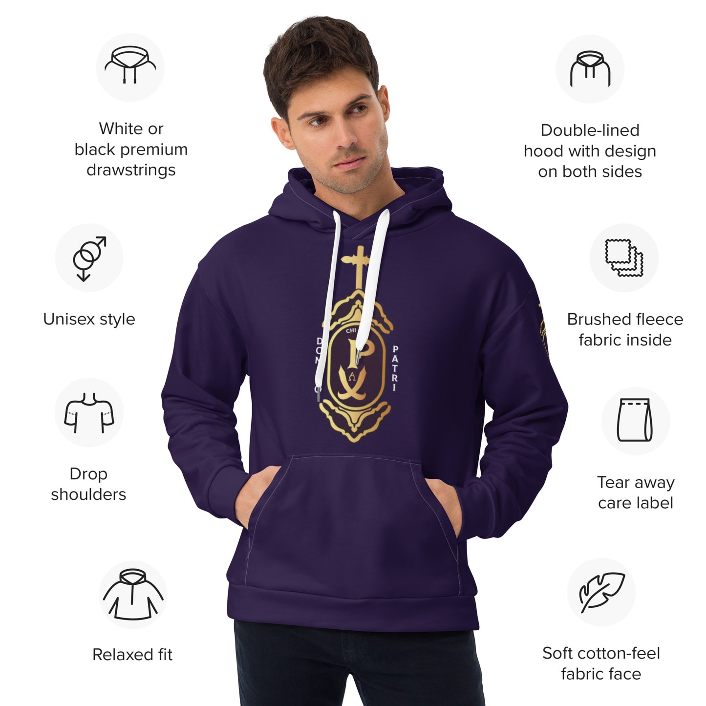 Unisex Hoodie Kukloso Domino Patri - Chi Ro PX Christogram Dark Purple - Free Shipping