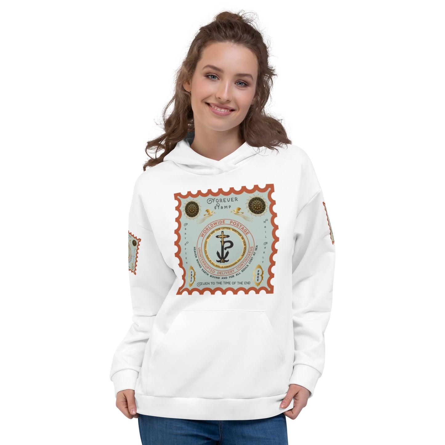 Unisex Hoodie Kukloso "Forever Stamp, Even To The Time of The End' White - Free Shipping