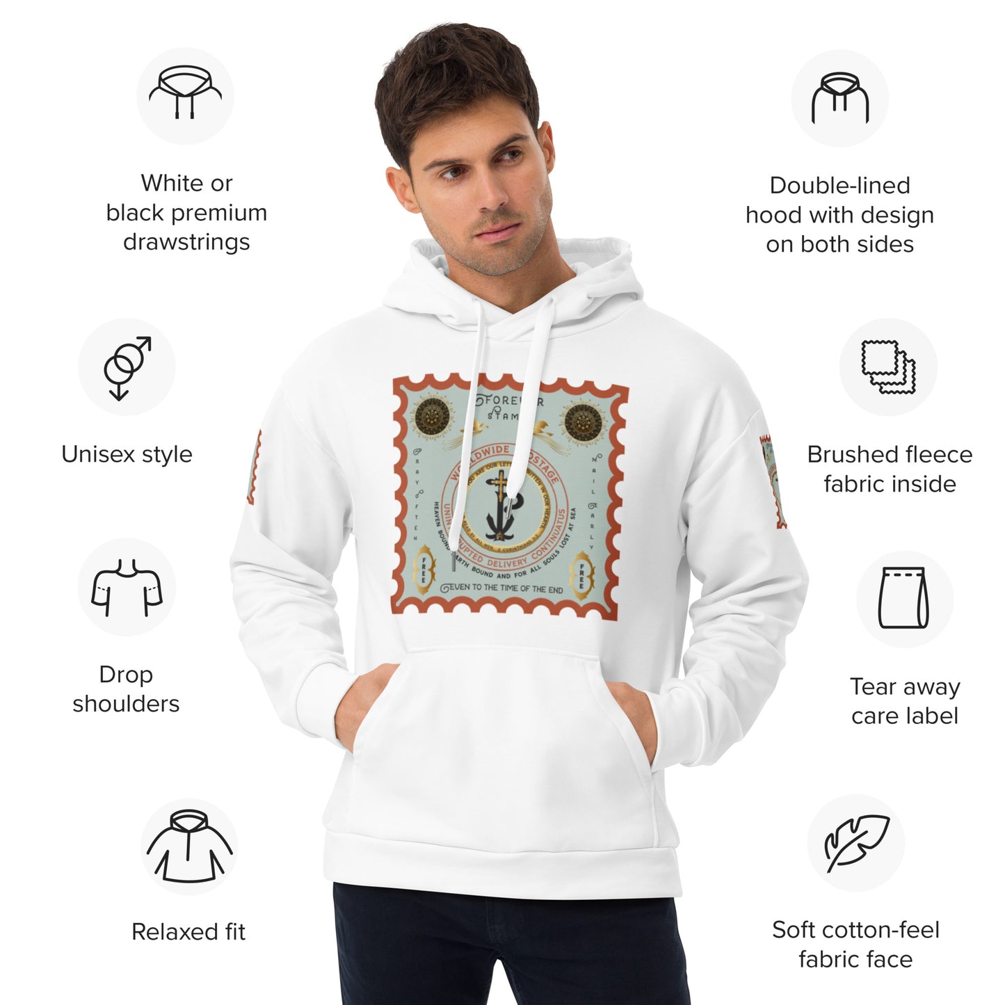 Unisex Hoodie Kukloso "Forever Stamp, Even To The Time of The End' White - Free Shipping