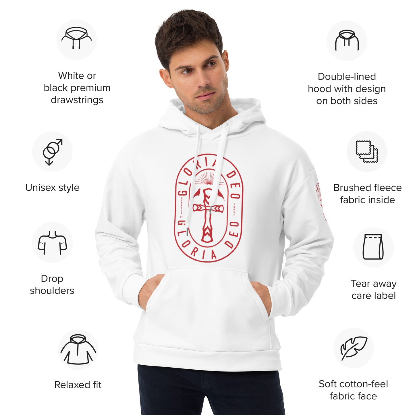 Unisex Hoodie Kukloso Gloria Deo No 2 - 'Glory Be To God' White - Free Sipping