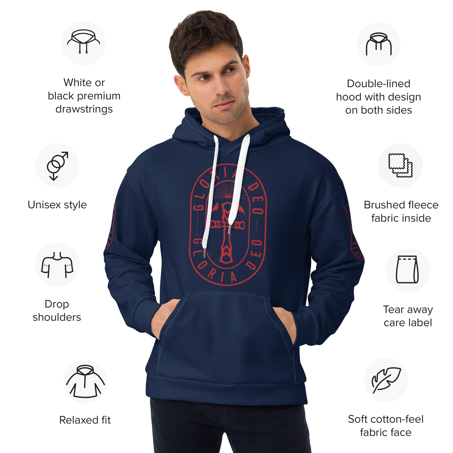 Unisex Hoodie Kukloso Gloria Deo No 2 - 'Glory Be To God' Navy - Free Shipping