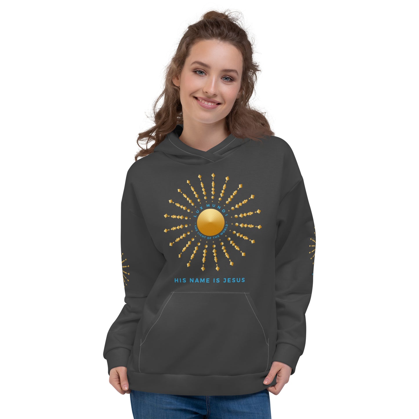 Unisex Hoodie Kukloso 'Lux Mundi' - 'His Name is Jesus' Charcoal - Free Shipping