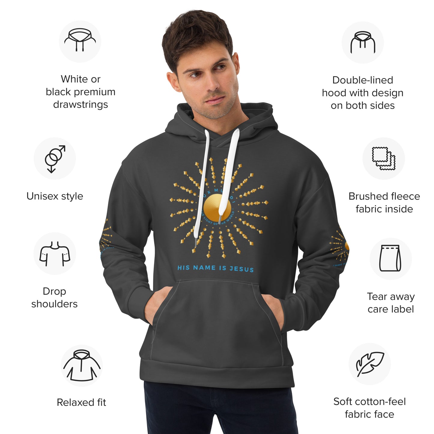 Unisex Hoodie Kukloso 'Lux Mundi' - 'His Name is Jesus' Charcoal - Free Shipping