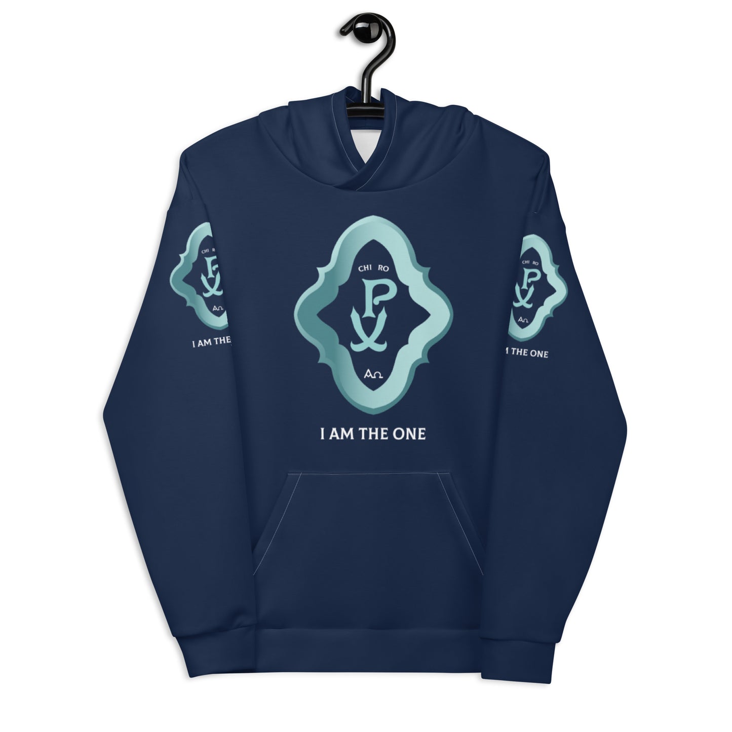 Unisex Hoodie Kukloso Chi Ro PX Christogram, I Am The One No 3 Navy - Free Shipping