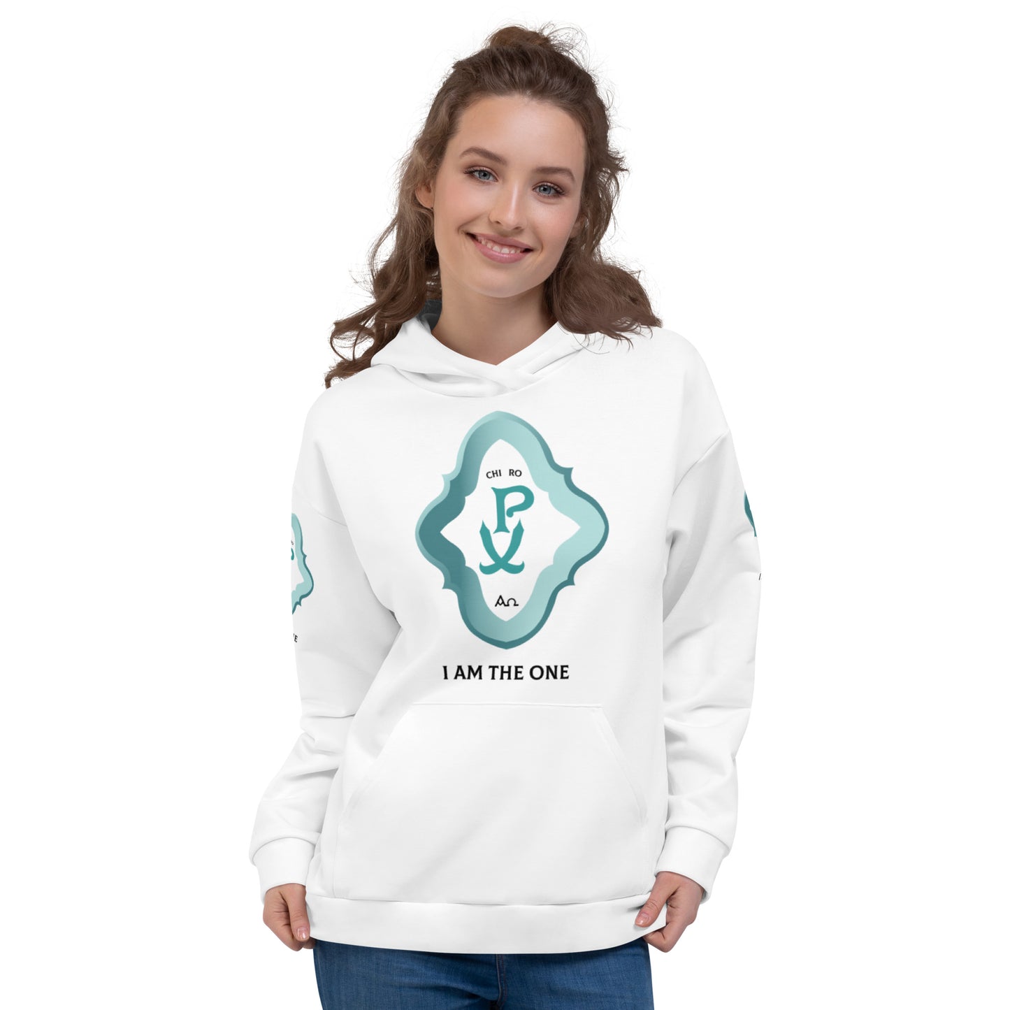 Unisex Hoodie Kukloso Chi Ro PX Christogram, I Am The One No 3 White - Free Shipping