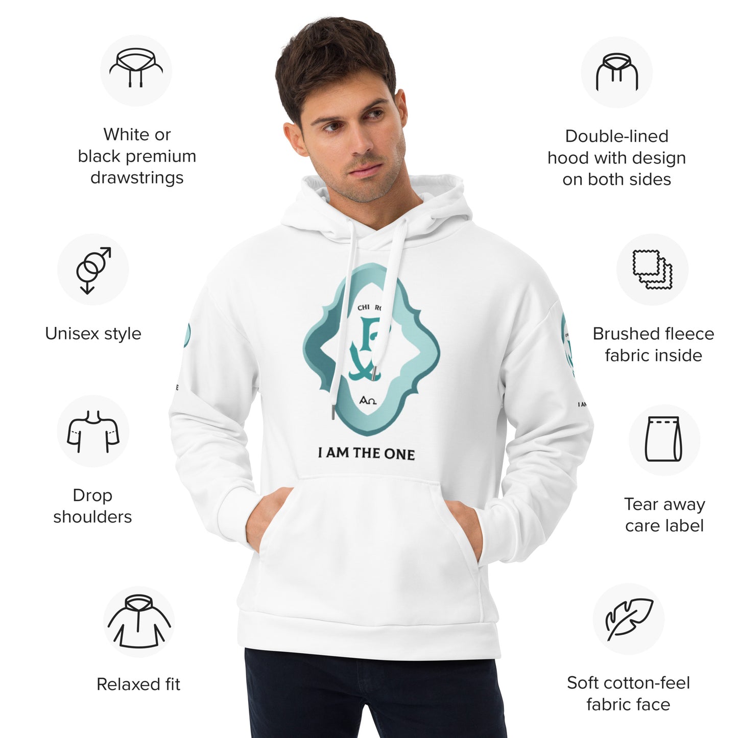 Unisex Hoodie Kukloso Chi Ro PX Christogram, I Am The One No 3 White - Free Shipping